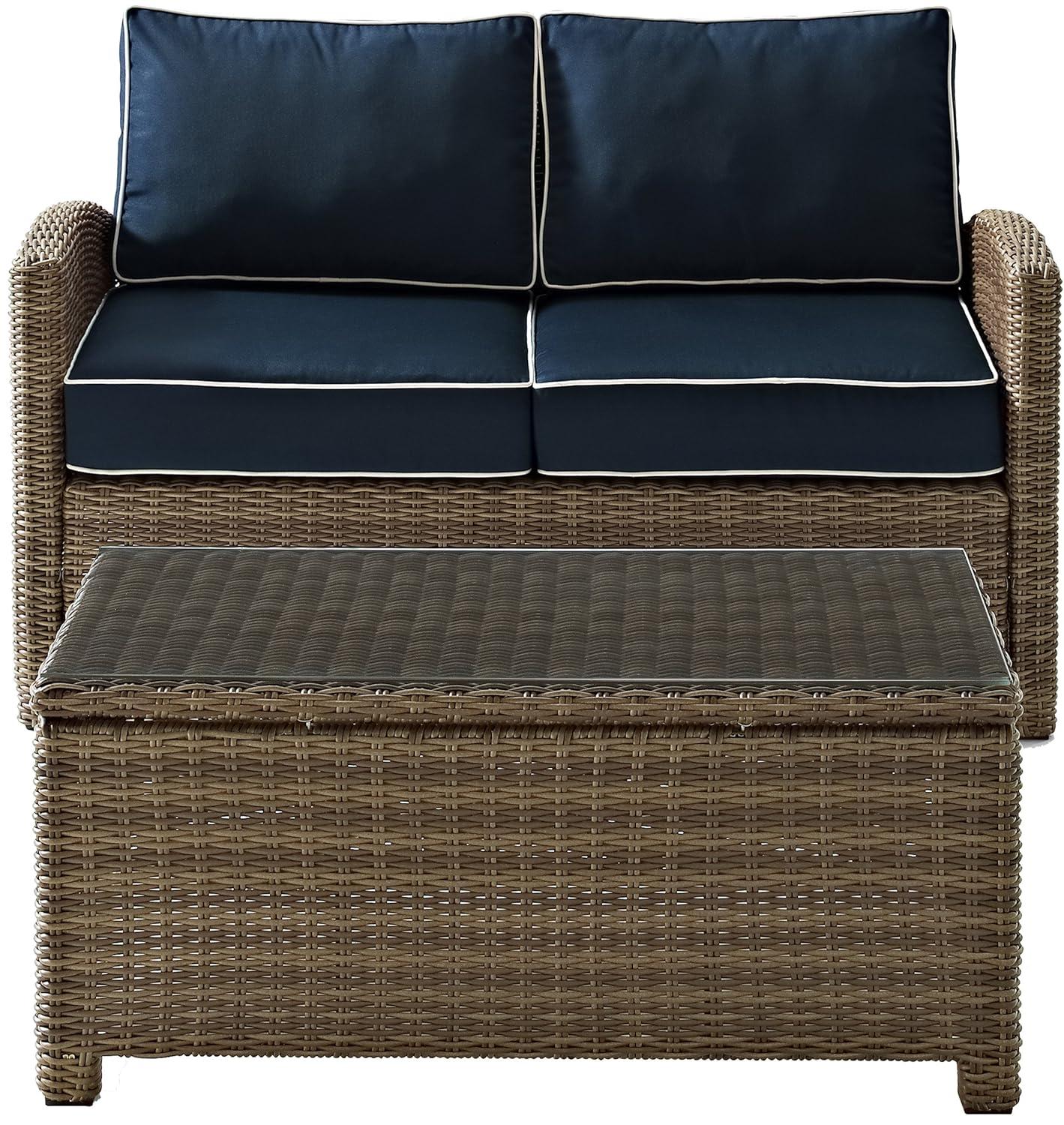 Bradenton 2pc Outdoor Wicker Conversation Set - Navy - Crosley: Steel Frame, UV-Resistant, with Coffee Table