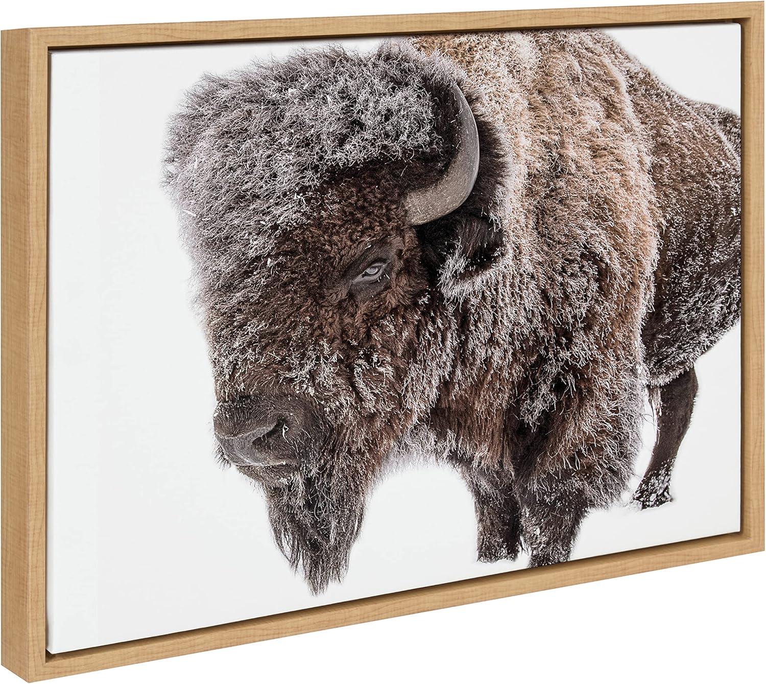 Sylvie Bison in Snow Framed Canvas by Amy Peterson Art Studio Natural - Kate & Laurel All Things Decor