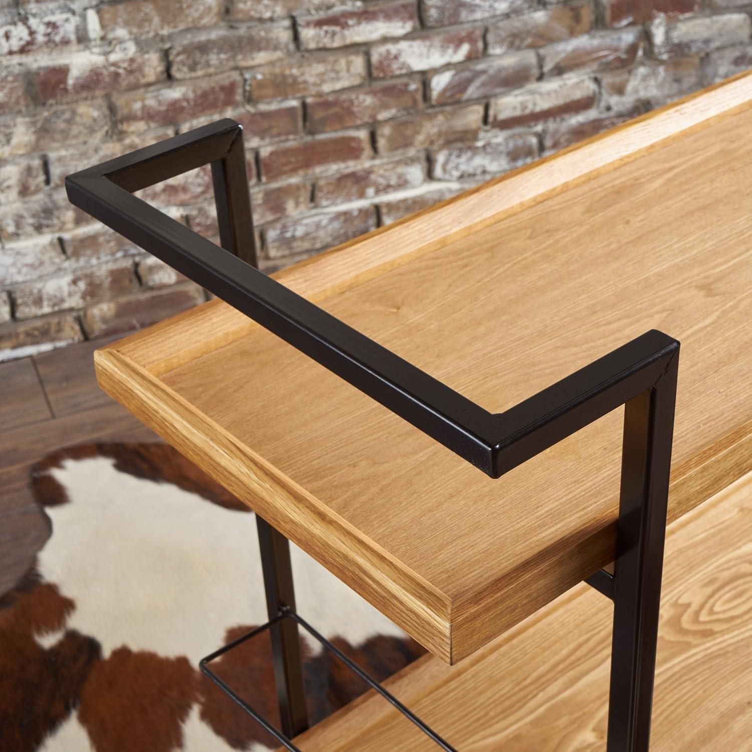 Gerard Natural Wood and Iron Industrial Bar Cart with Storage