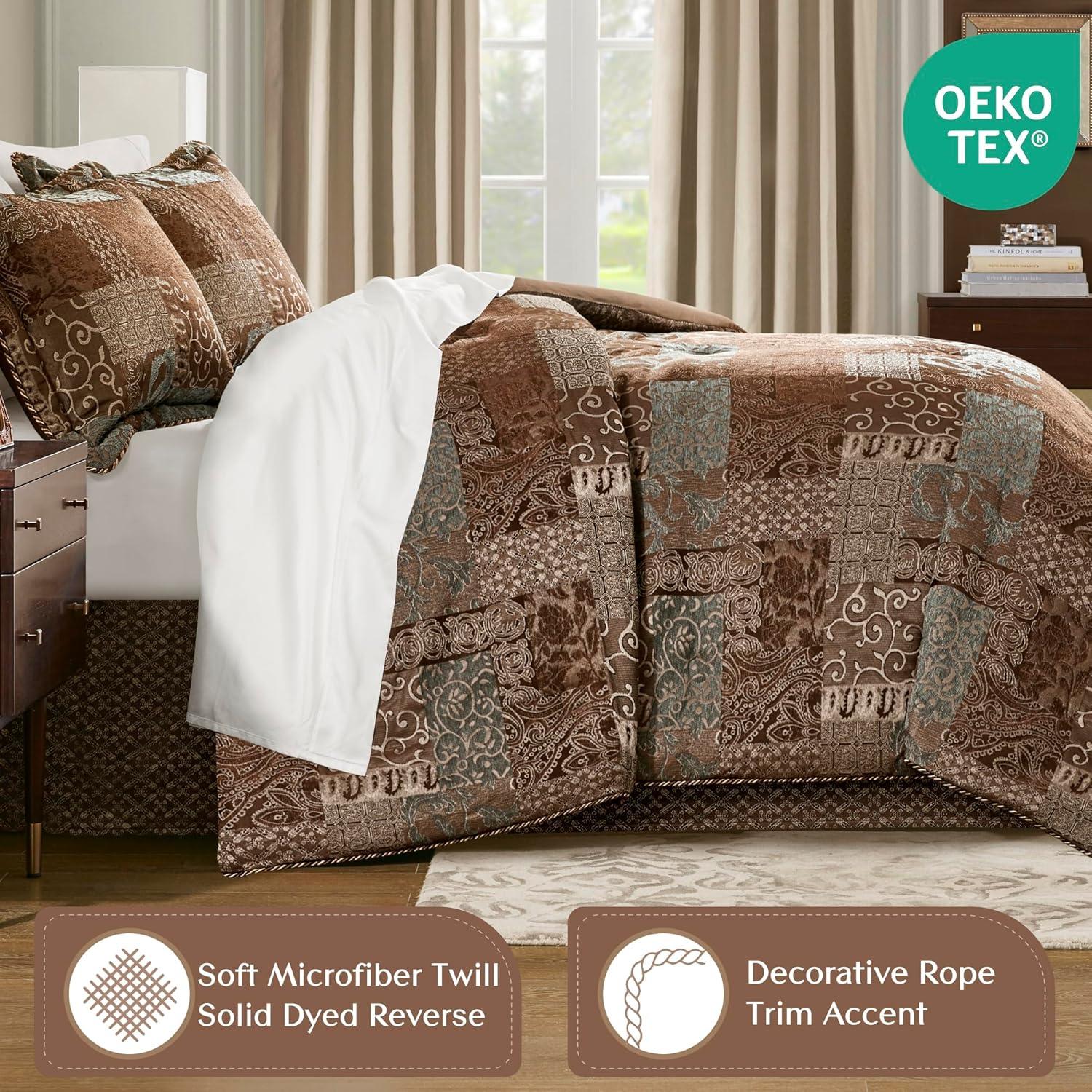 Gracie Mills Lange 4-Piece Patchwork Chenille Jaquard Comforter Set