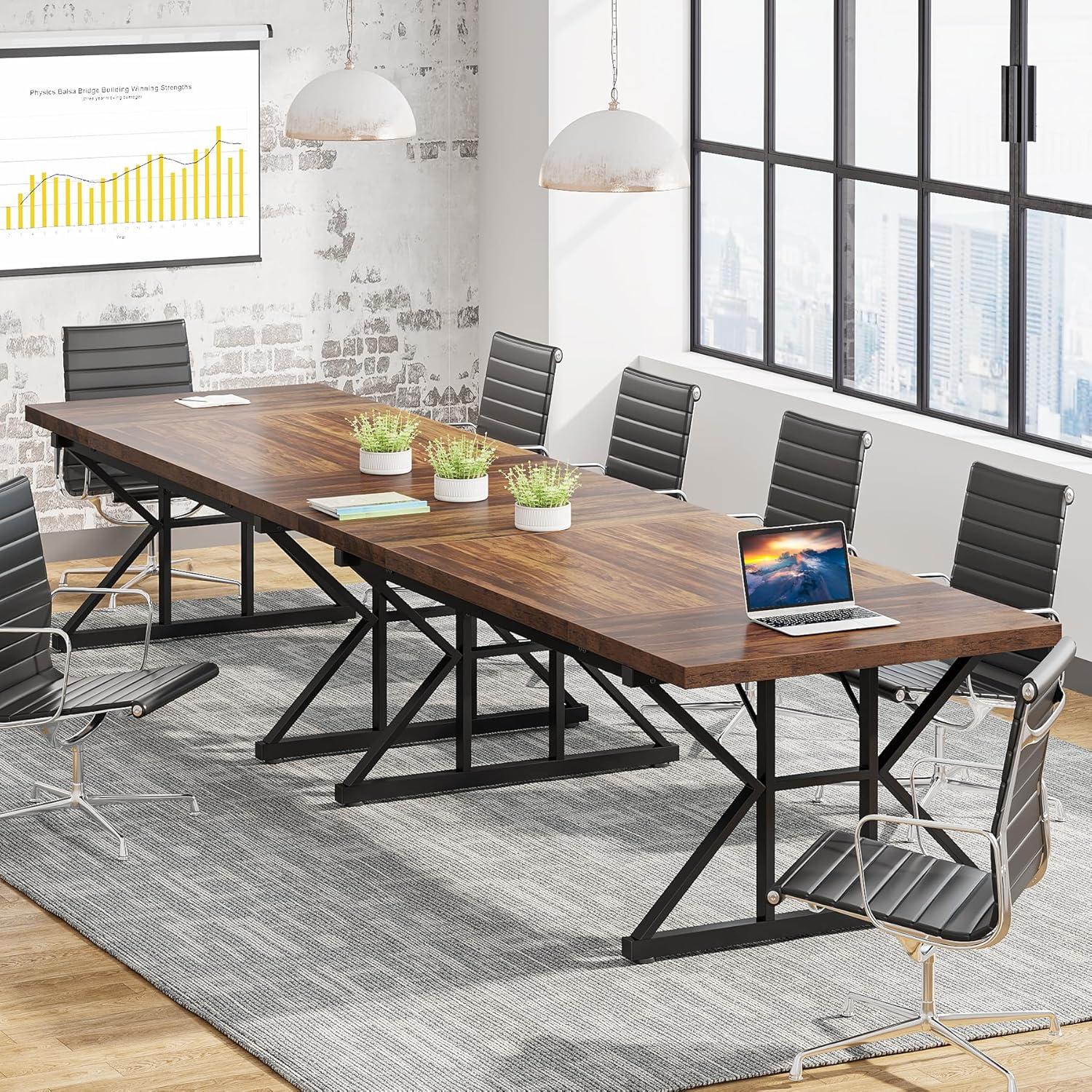 Tribesigns 6FT Conference Table, 70.86 L x 31.49 W x 29.52 H Inches Rectangle Meeting Room Table, Rustic Wood Seminar Table Executive Desk for Office, Conference Room (White)
