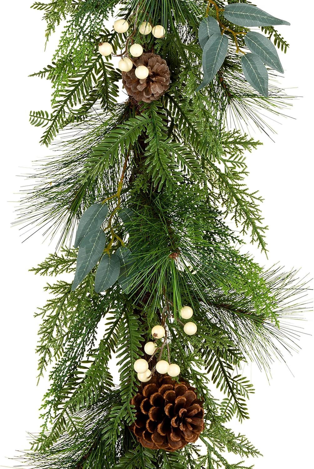 6' Unlit Evergreen Garland with White Berries & Pine Cones - National Tree Company