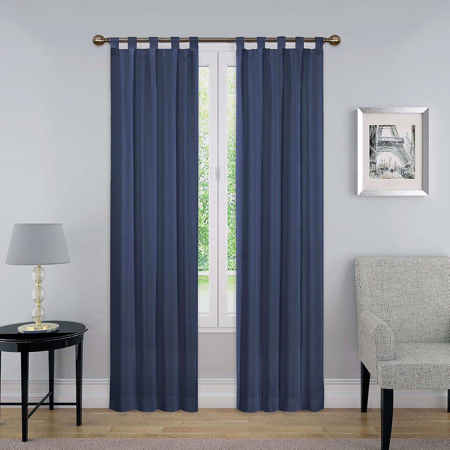 Indigo Tab Top Light-Filtering Cotton Polyester Twin Curtains