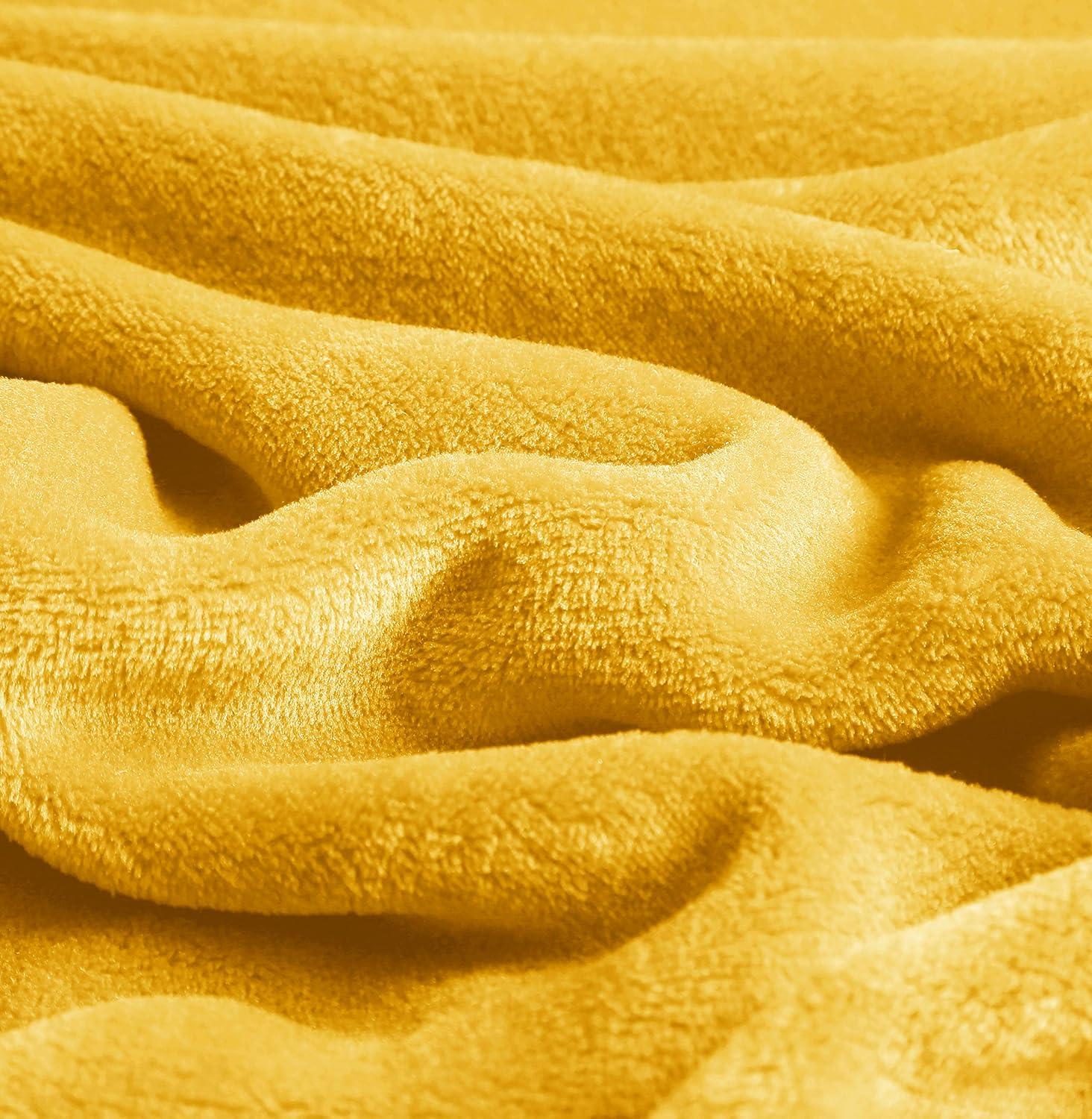 Queen Size Yellow Fleece Throw Blanket for Couch or Bed