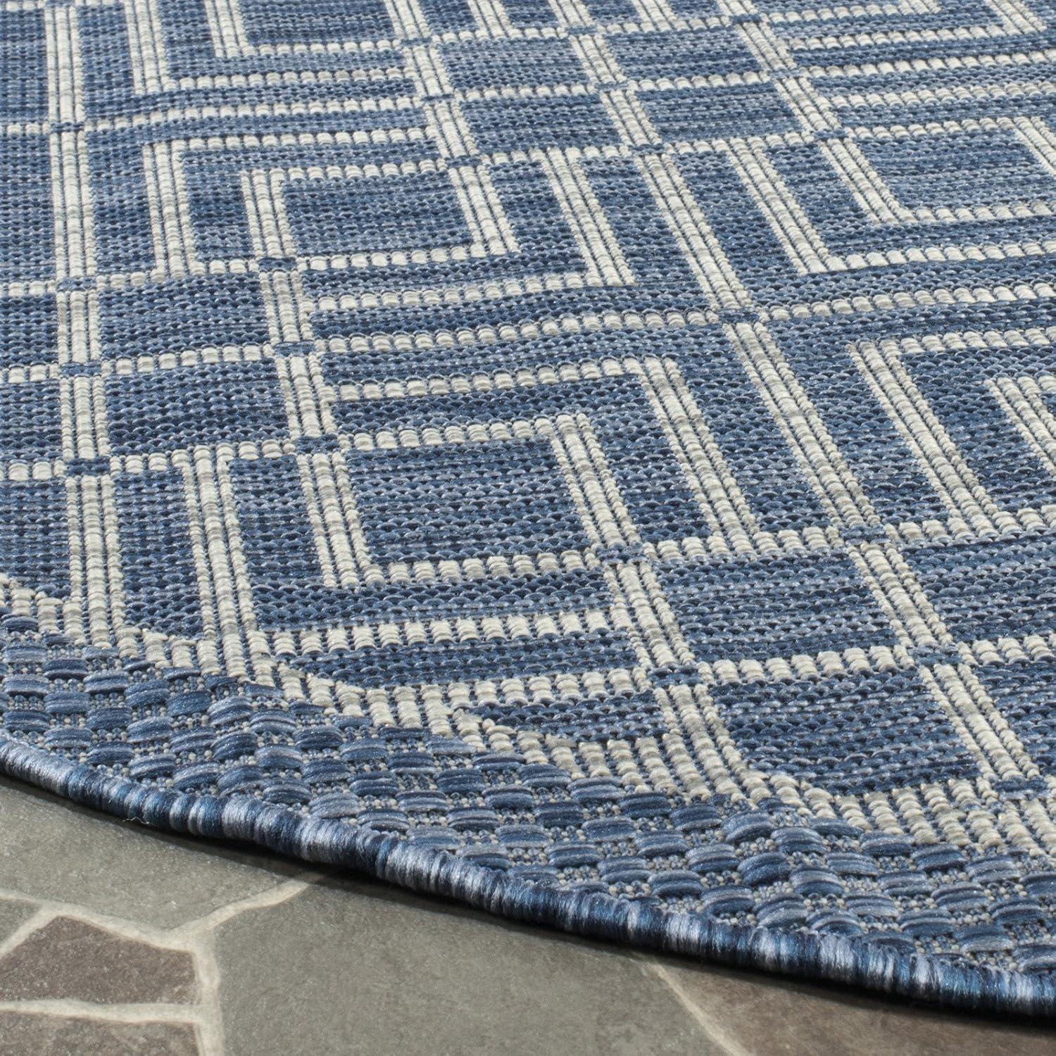 Gray and Blue Geometric Synthetic Square Area Rug