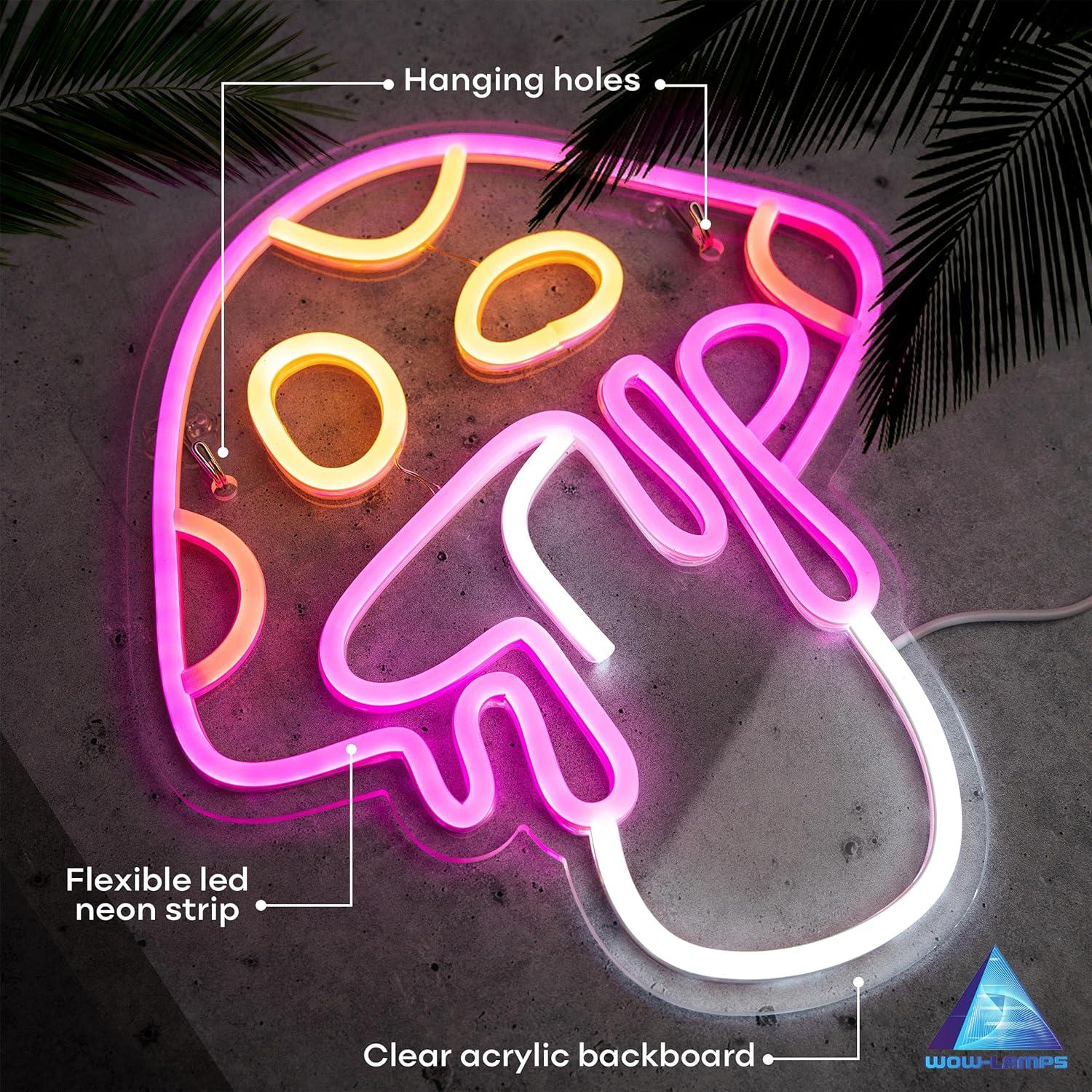 Pink and Yellow Mushroom Neon Wall Light with USB