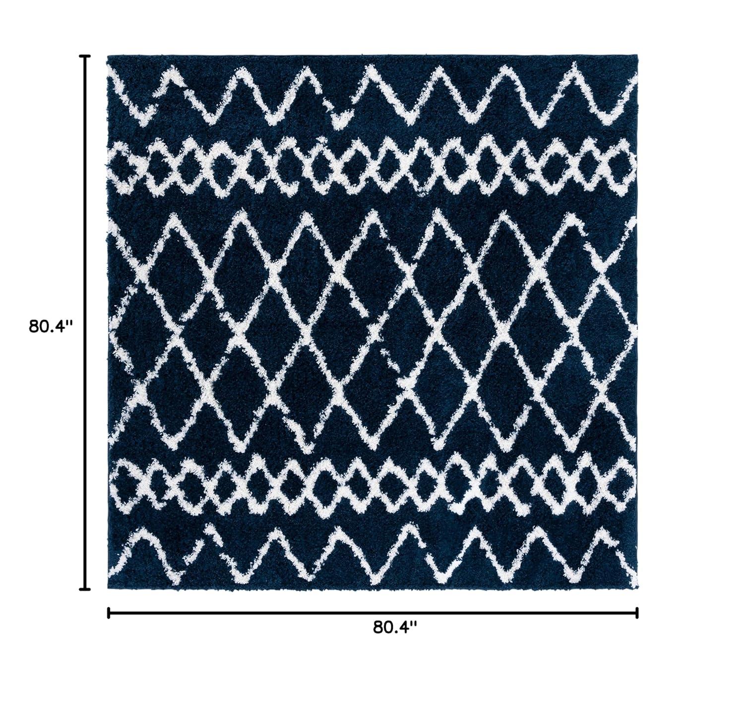 Berber Shag BER165 Power Loomed Indoor Area Rug - Navy/Ivory - 6'7"x6'7" - Safavieh