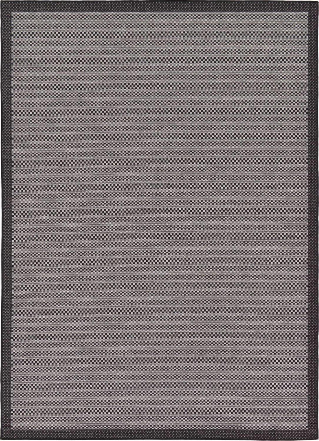 Gray and Black Striped Synthetic Outdoor Area Rug