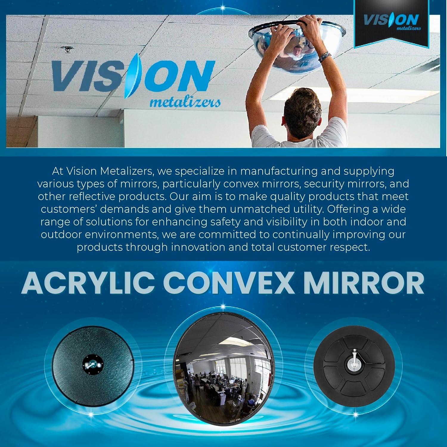 12â€ Acrylic Convex Mirror, Round Indoor Security Mirror for the Garage Blind Spot, Store Safety, Warehouse Side View, and More, Circular Wall Mirror for Personal or Office Use - Vision Metalizers