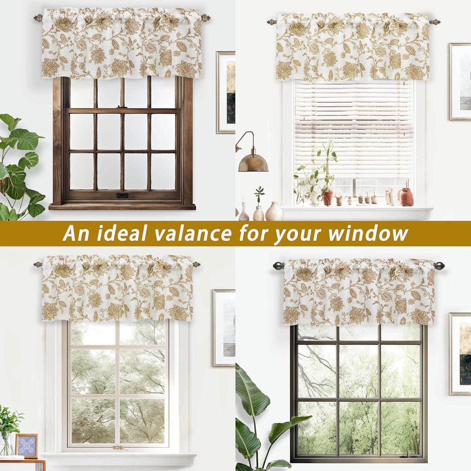 DriftAway Freda Jacobean Floral Linen Blend Blackout Thermal Insulated Energy Saving Privacy Window Curtain Valance Rod Pocket 2 Layers
