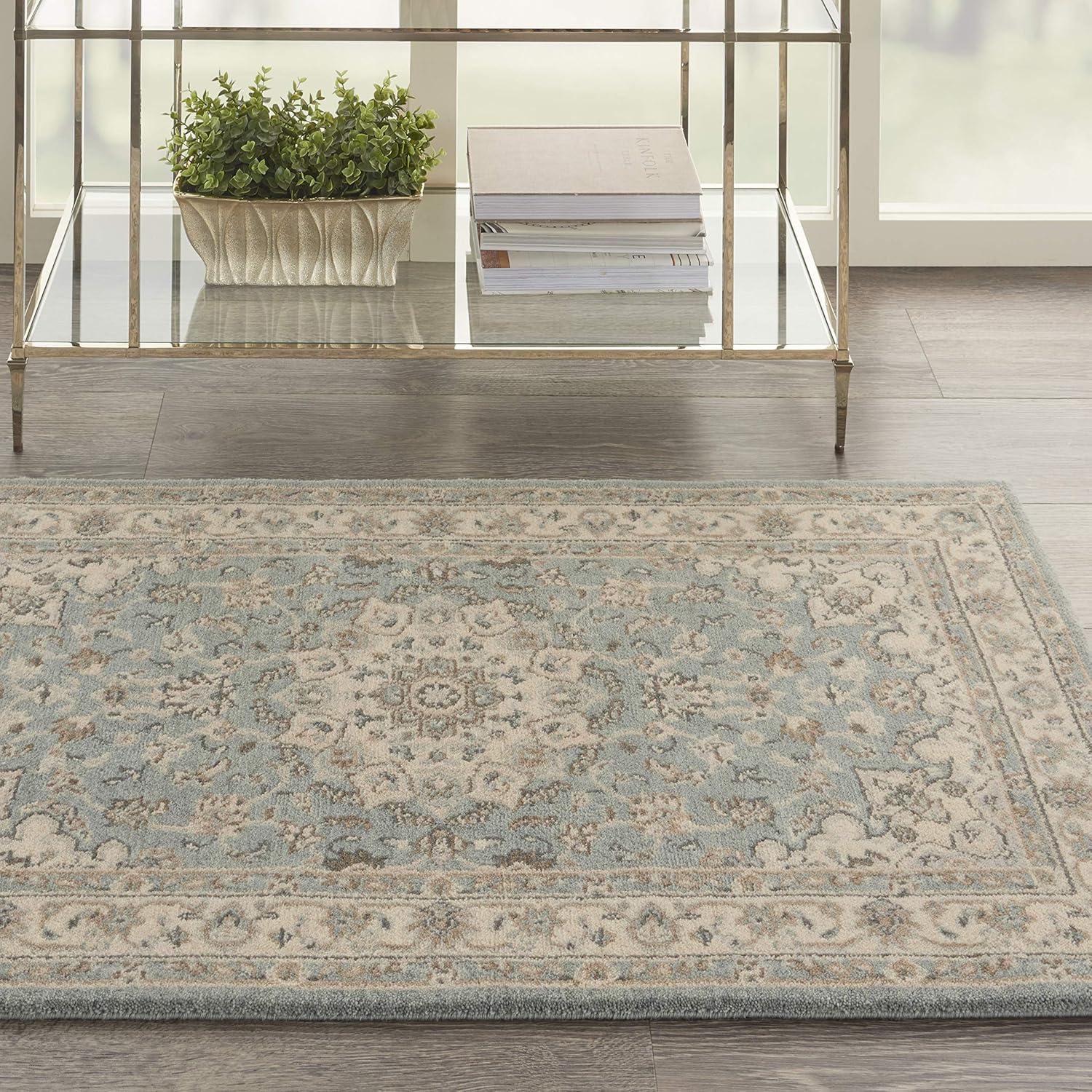 Aqua Ivory Elegance 2'6" x 4'3" Hand-Knotted Wool Blend Area Rug