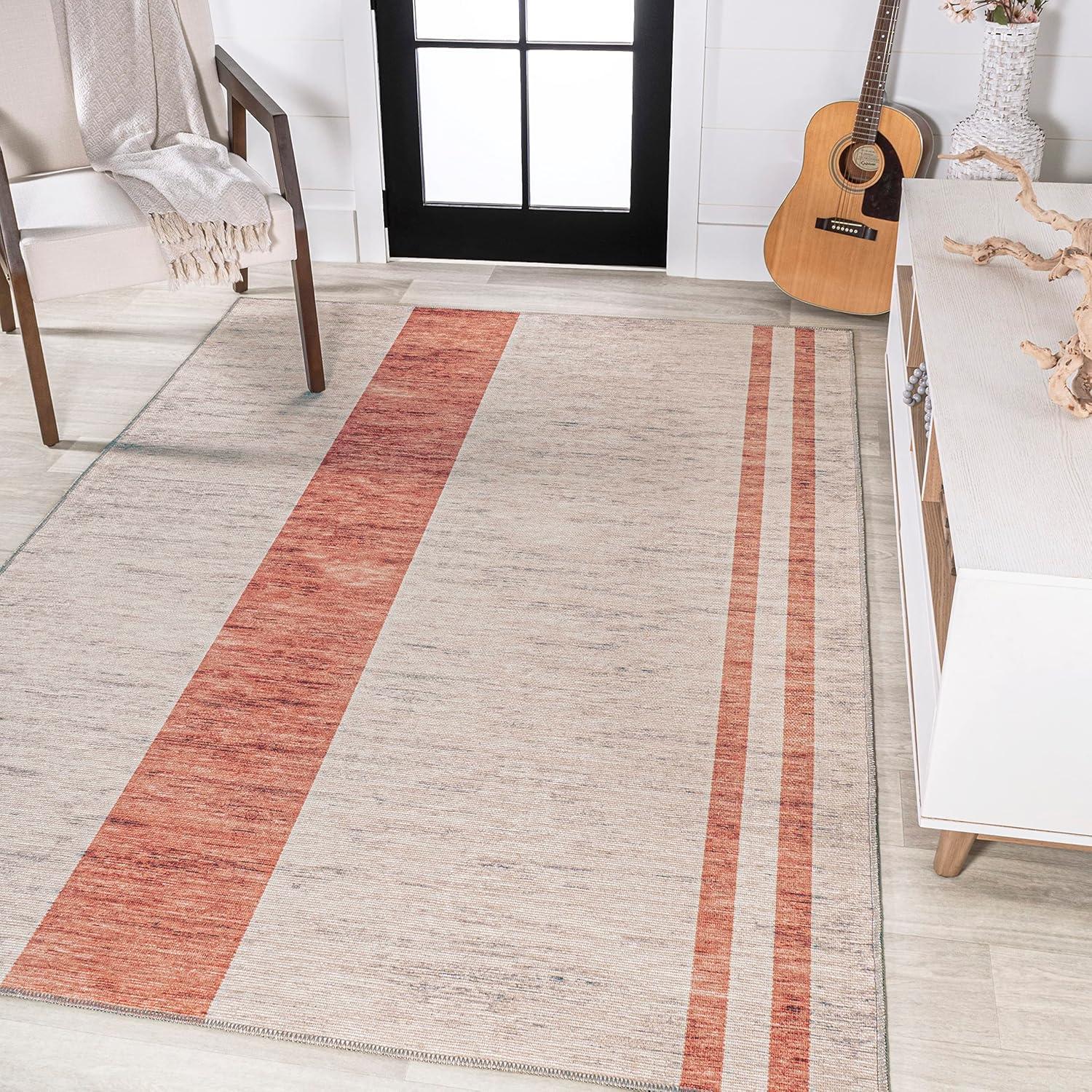 Raita Modern Distressed Stripe Machine-Washable Area Rug - JONATHAN Y