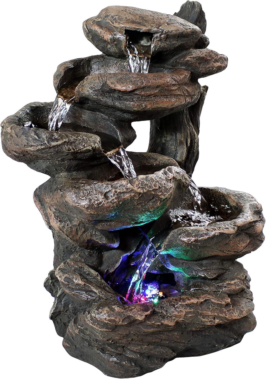 Rock Falls Rustic Resin Tabletop Fountain with Colored LED Lights