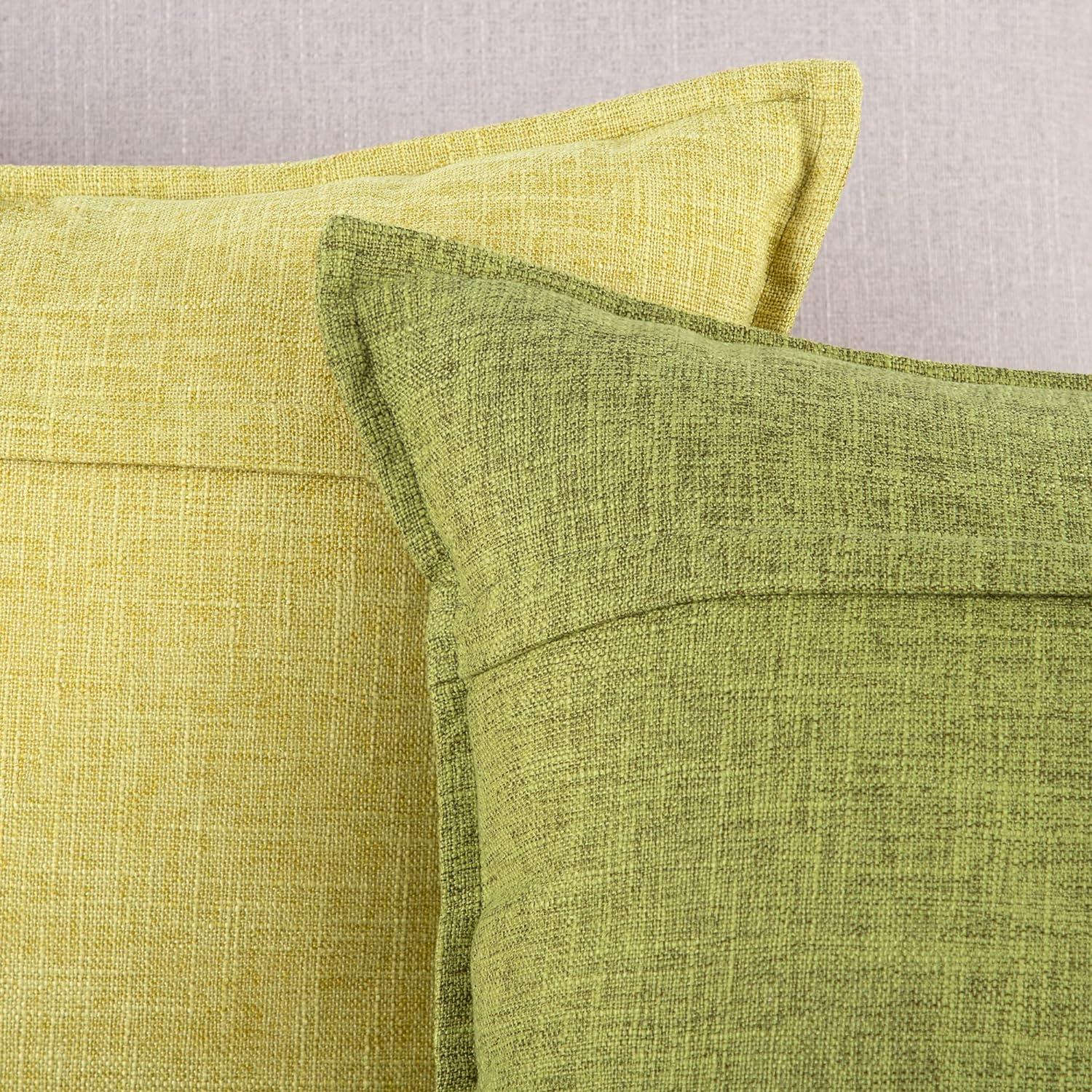 Xukmct 2 Pack Linen Square Pillow Cover with Zipper, Solid Color Decorative Cushion Case for Couch Patio Sofa, 18 x 18 inch, Green