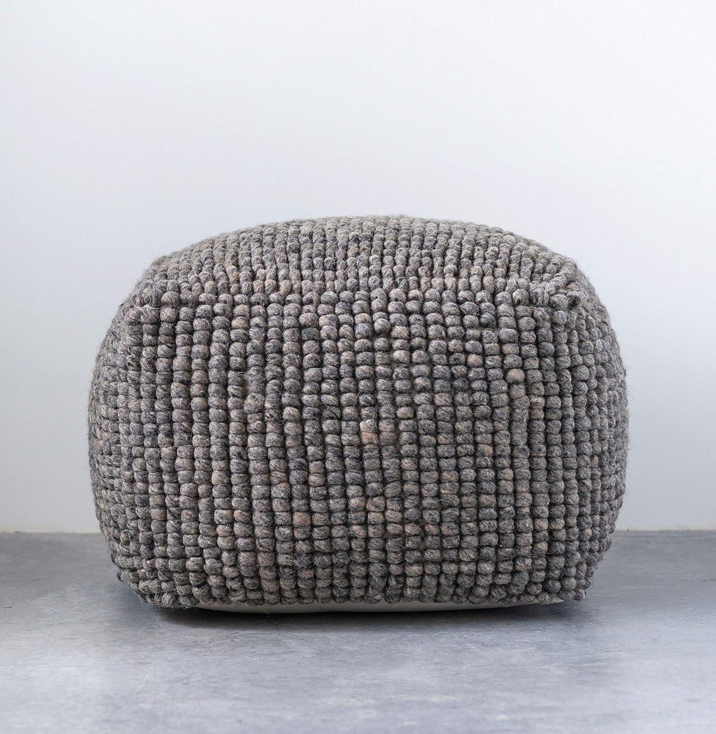 Storied Home New Zealand Square Pouf Gray: Upholstered Ottoman, Wool & Cotton Blend, No Assembly Required