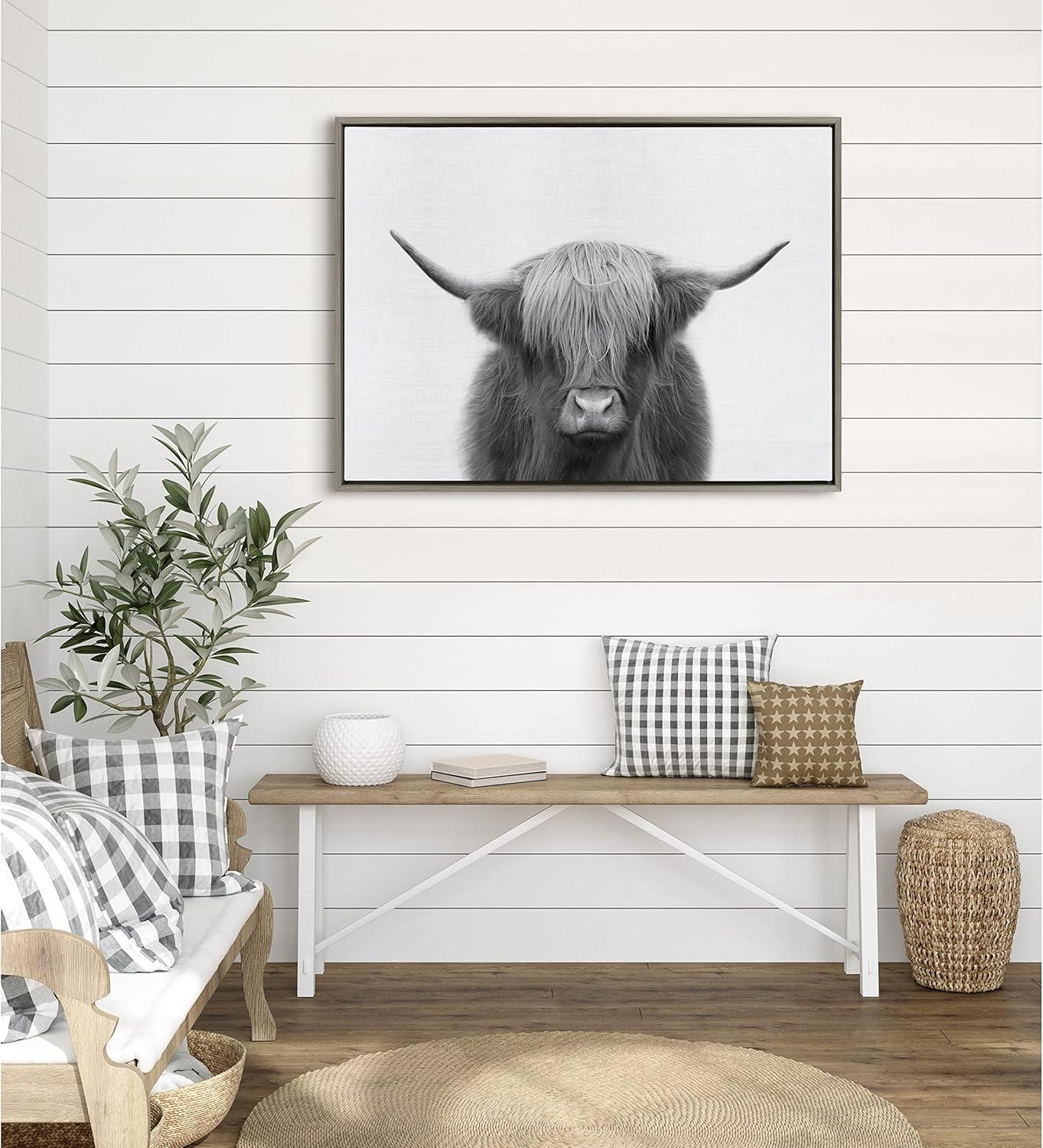 Sylvie Hey Dude Highland Cow by The Creative Bunch Studio Framed Wall Canvas Gray - Kate & Laurel All Things Decor