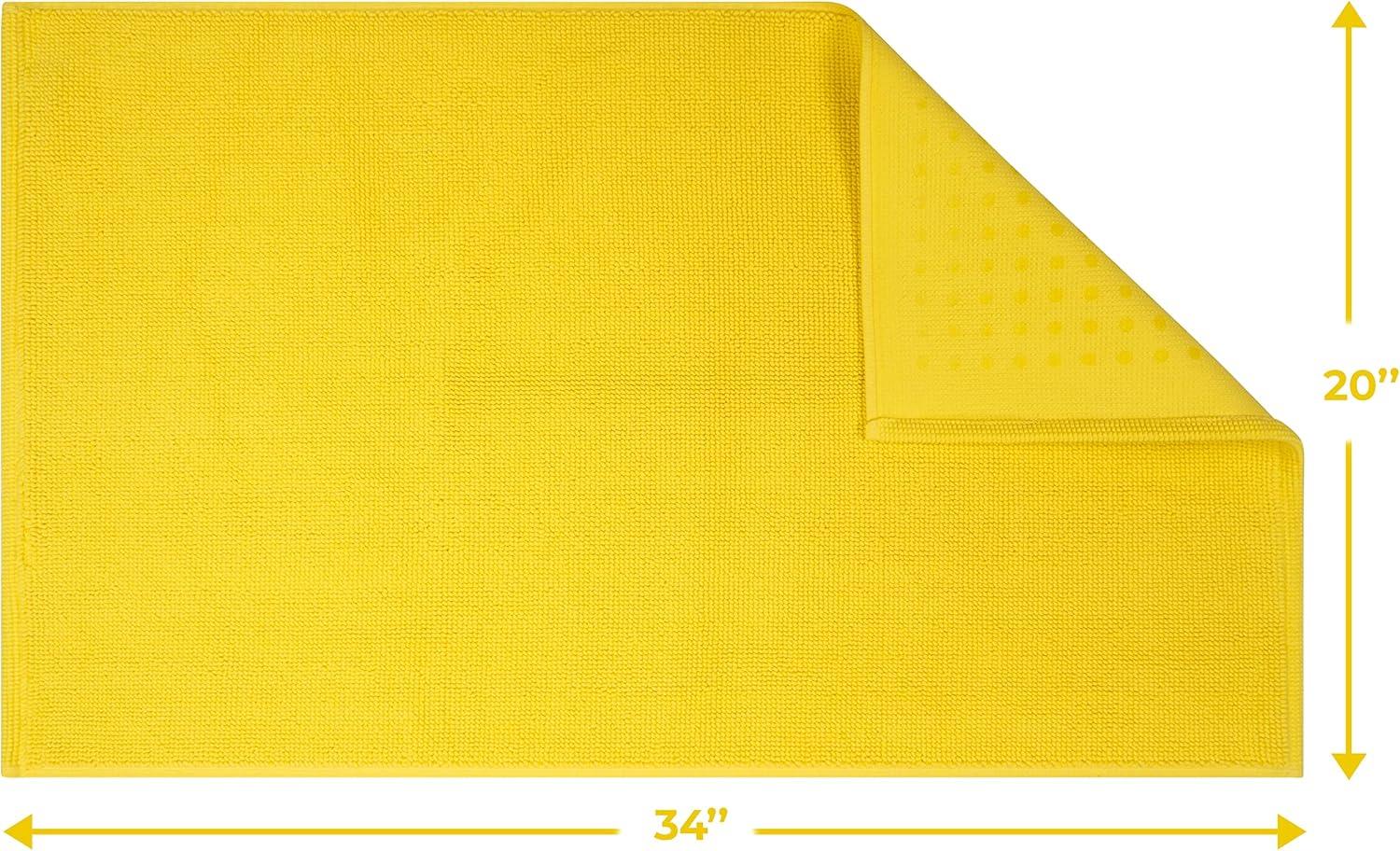 American Soft Linen 100% Cotton Bath Mat Rugs, 20x34 inches Slip Resistant Bottom Base Bath Mats for Bathroom, Yellow
