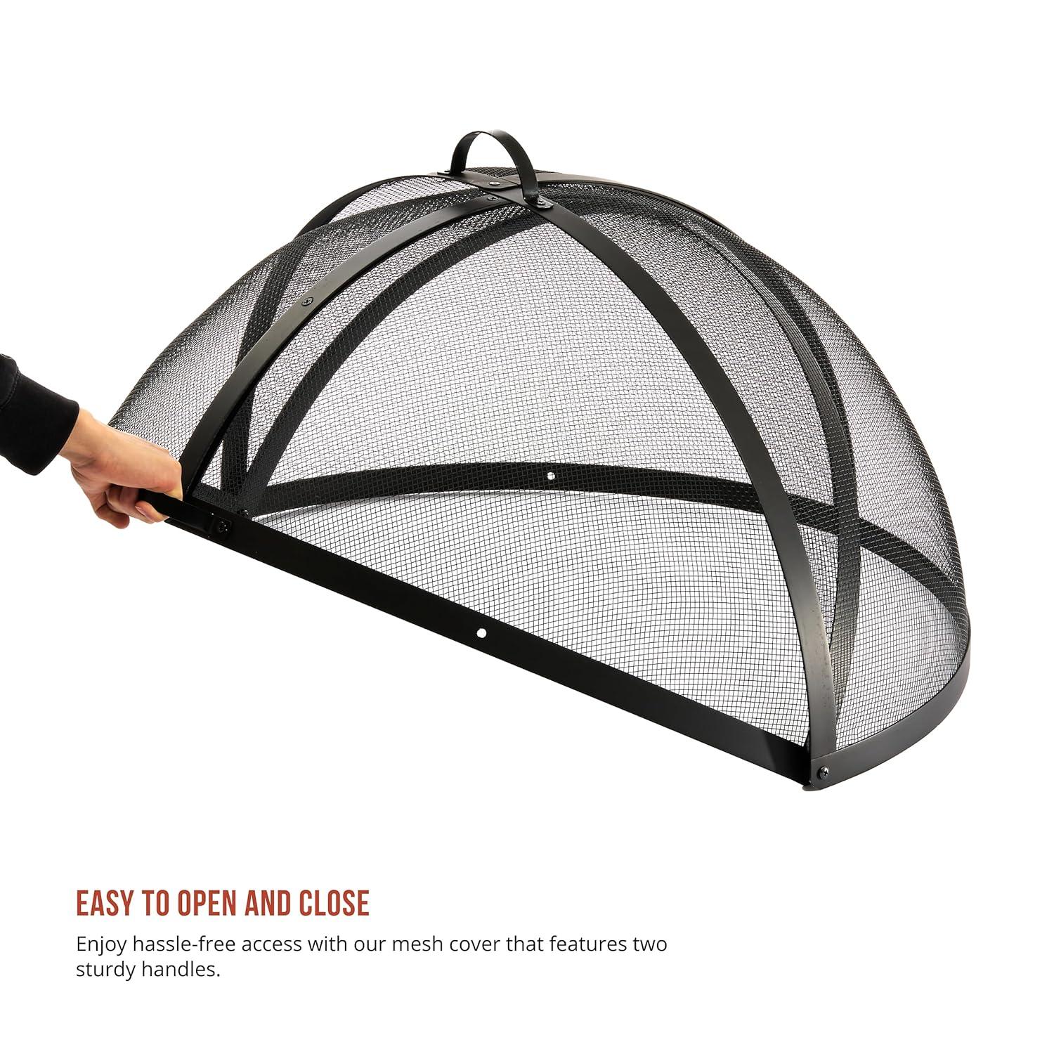 SUNCREAT Heavy-Duty Fire Pit Screen, Steel Mesh Round Spark Screen with Handle, 36 inch