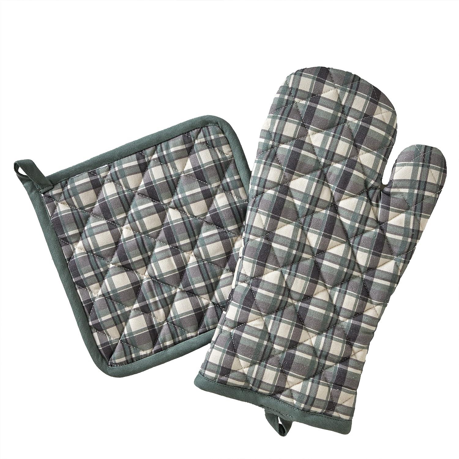 Grand Teton Green Cotton Oven Mitt and Pot Holder Set