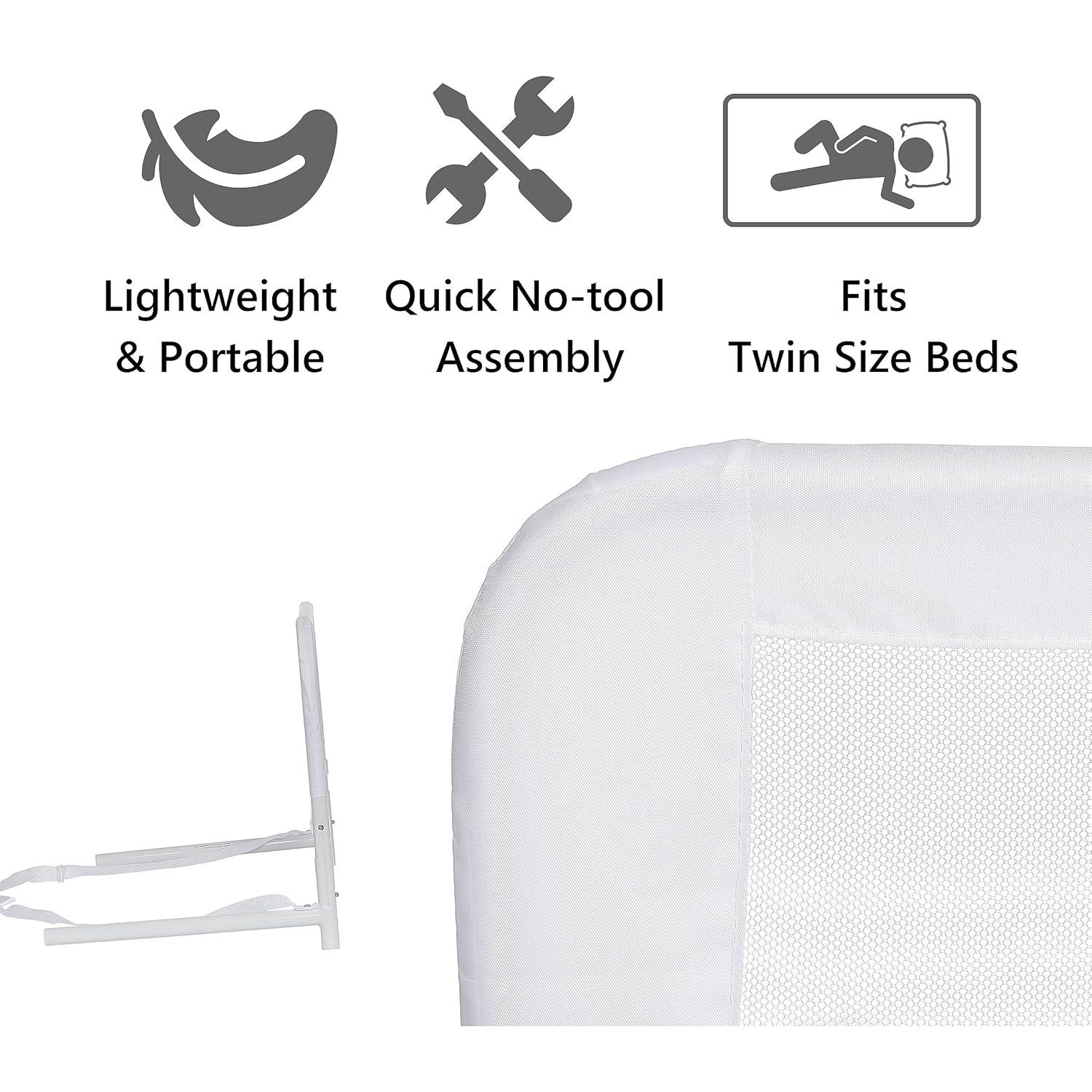 Dream On Me Adjustable Mesh Bed Rail in White, Two Height Levels, Breathable & Durable Fabric, Lightweight and Portable Bed Rail for Toddlers