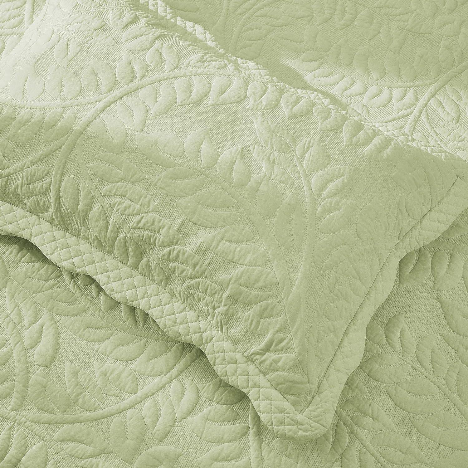 Pistachio Green Cotton Quilted Embroidered Standard Shams - 2 Piece