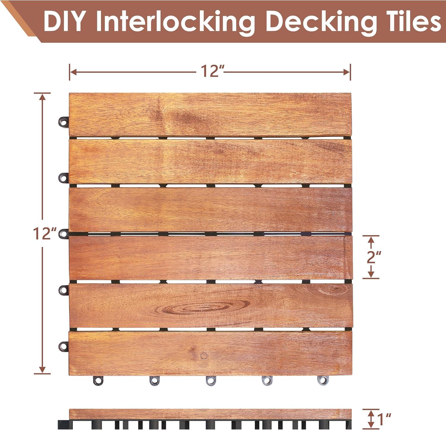 Natural Acacia Wood Interlocking Deck Tiles with Water Protection, 27 Pack