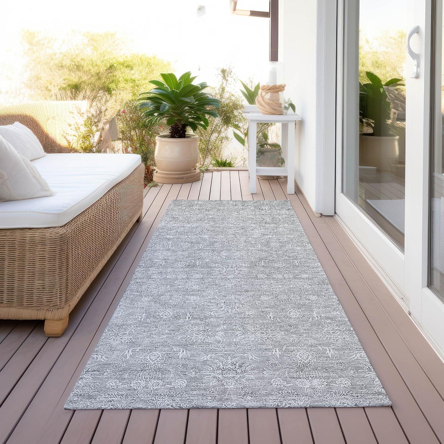 Gray Flat Woven Synthetic Indoor Outdoor Runner Rug