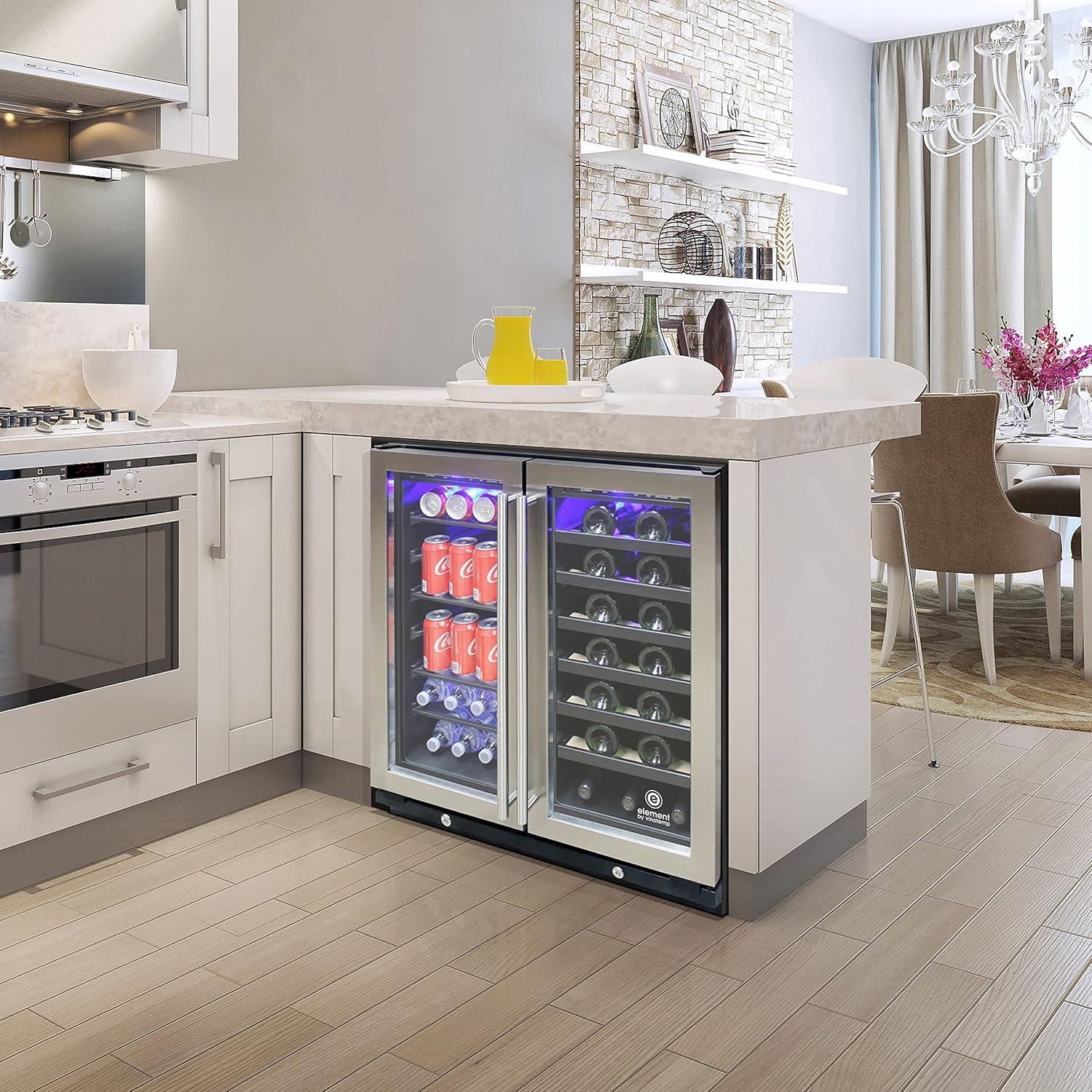 Vinotemp 30-Inch Dual-Zone Black Glass Door Wine and Beverage Cooler