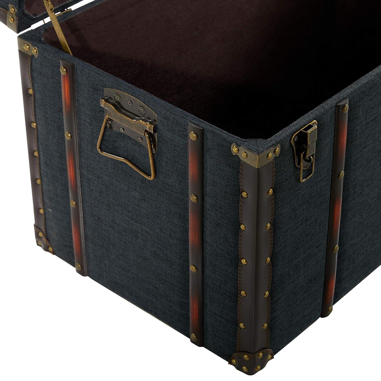 DecMode 24" x 13" Blue Linen Fabric Nesting Upholstered Trunk with Buckle Hinged Top, 3-Pieces