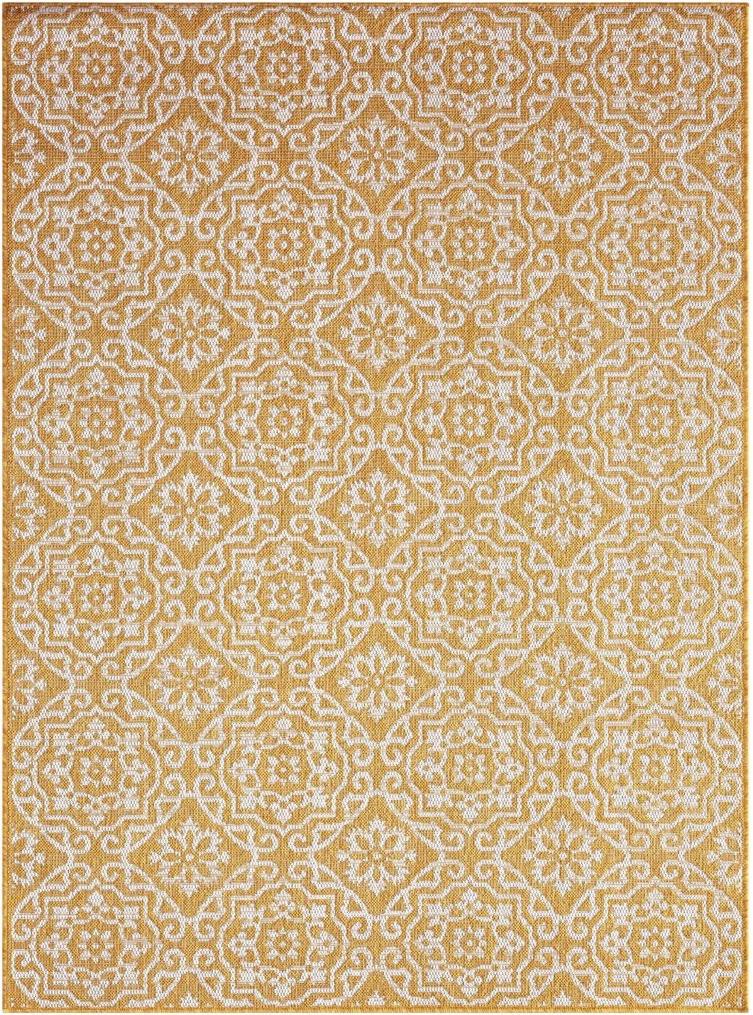 Nicole Miller New York Patio Country Danica Geometric Indoor/Outdoor Area Rug, Yellow/White