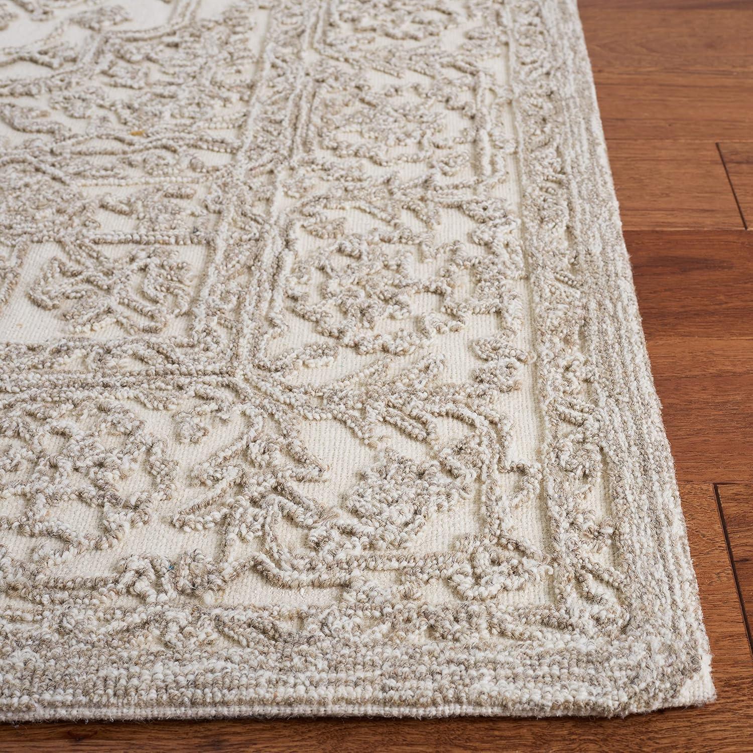 Ivory Hand-Tufted Wool Square Area Rug, 6' x 6'