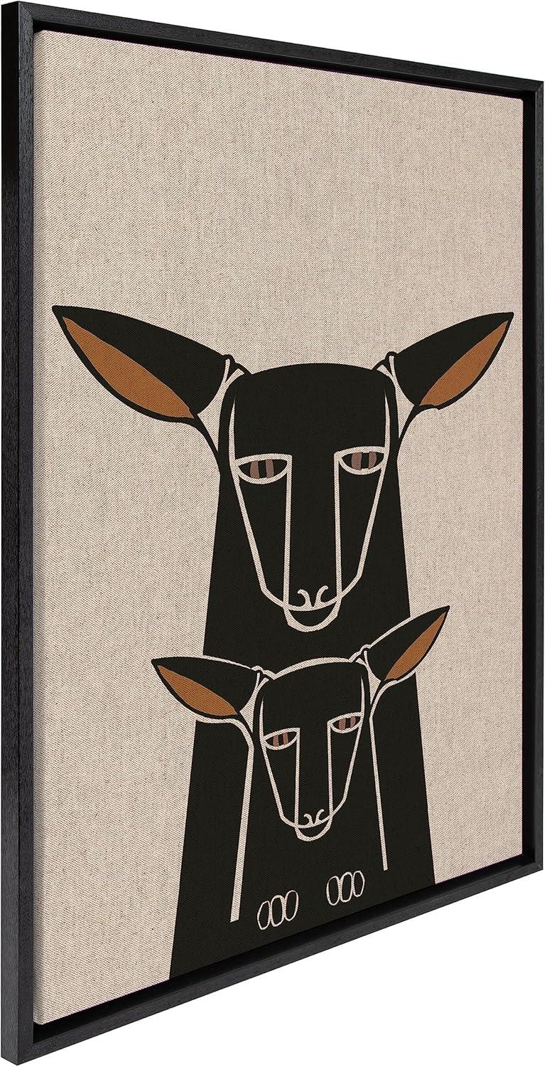 Neutral Linen Framed Kangaroo Canvas Wall Art, 23x33