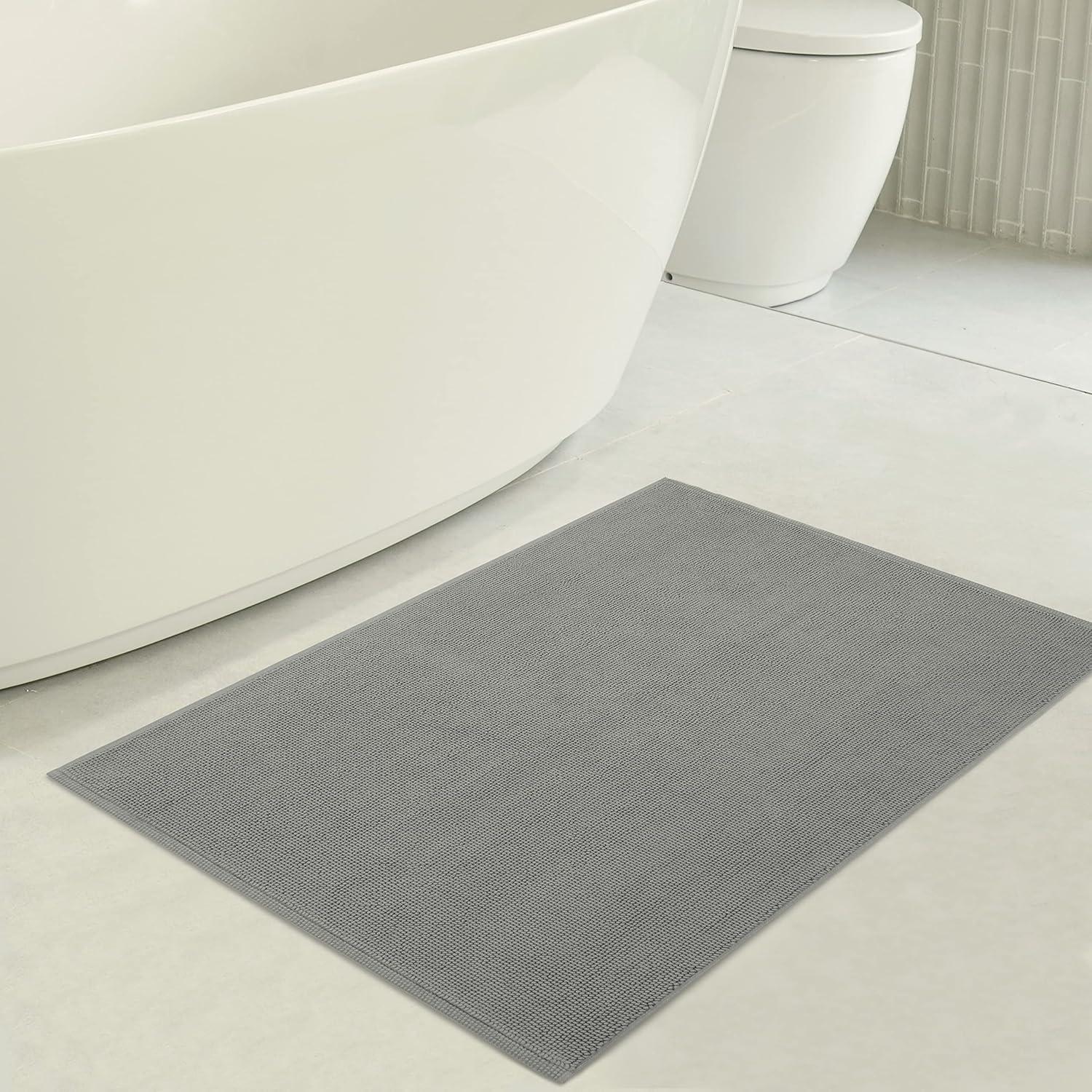 American Soft Linen 100% Cotton Bath Mat Rugs, 20x34 inches Slip Resistant Bottom Base Bath Mats for Bathroom, Rockridge Grey