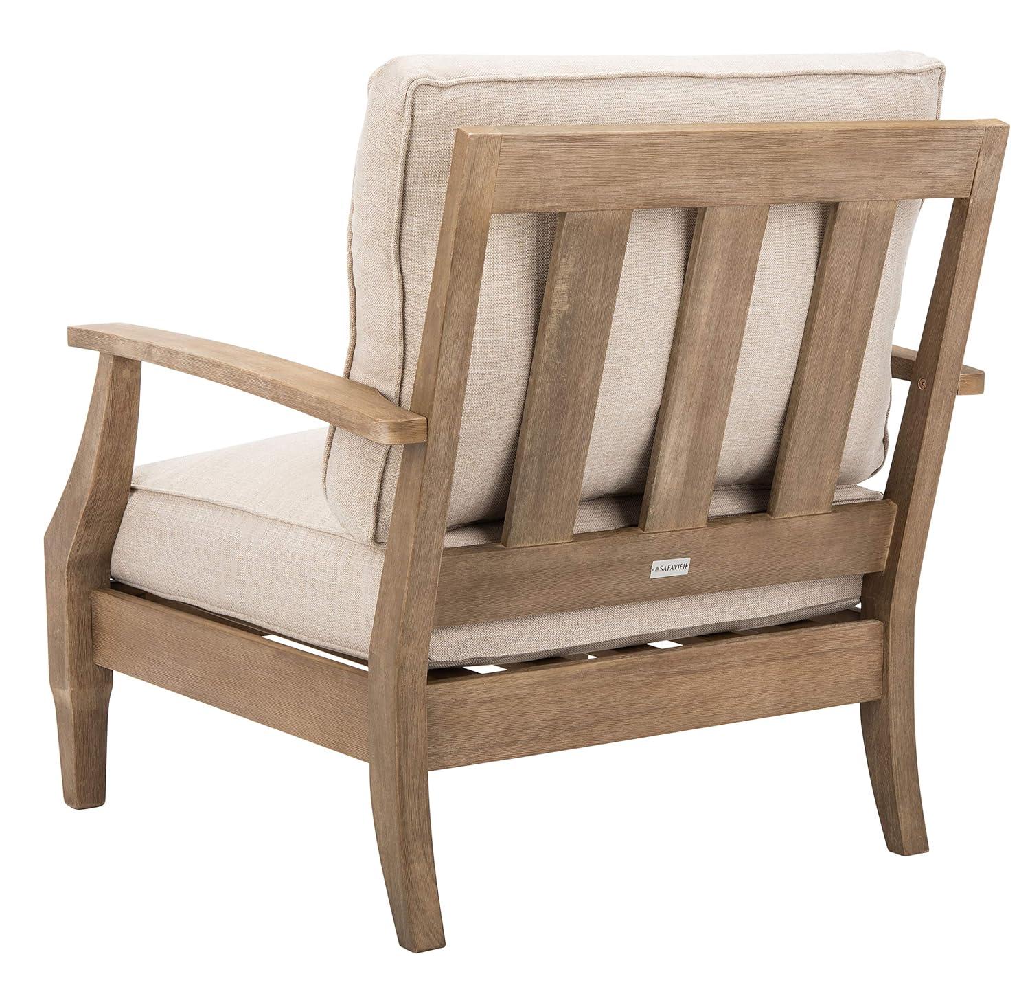 Ssafavieh Martinique Coastal Eucalyptus Wood Solid Print Armchair, Natural / Beige