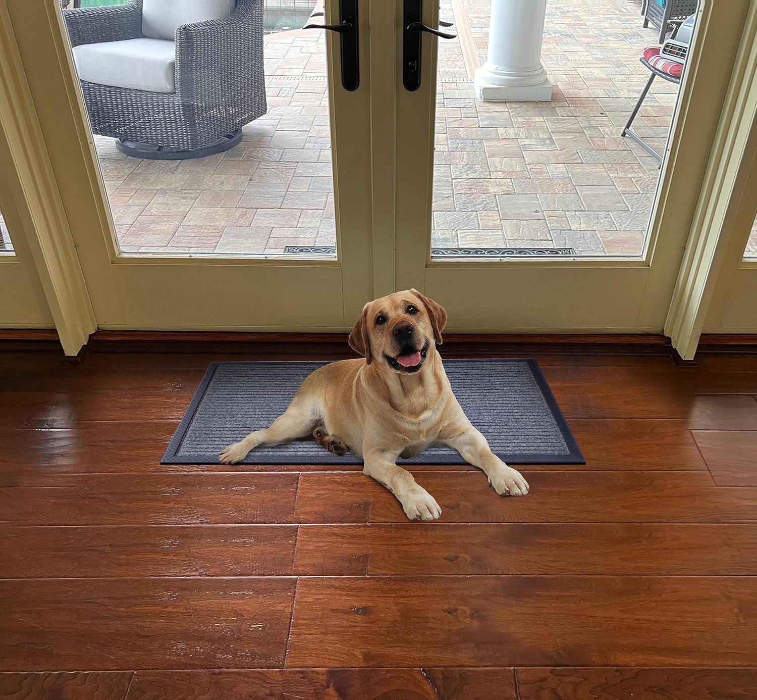 A1HC Indoor Outdoor Mat, Front and Back Entrance Welcome Mats, Front Door Patio Mats 16X24 Inches, Non-Slip Easy Clean Entrance Washable Doormat, Grey Stripe