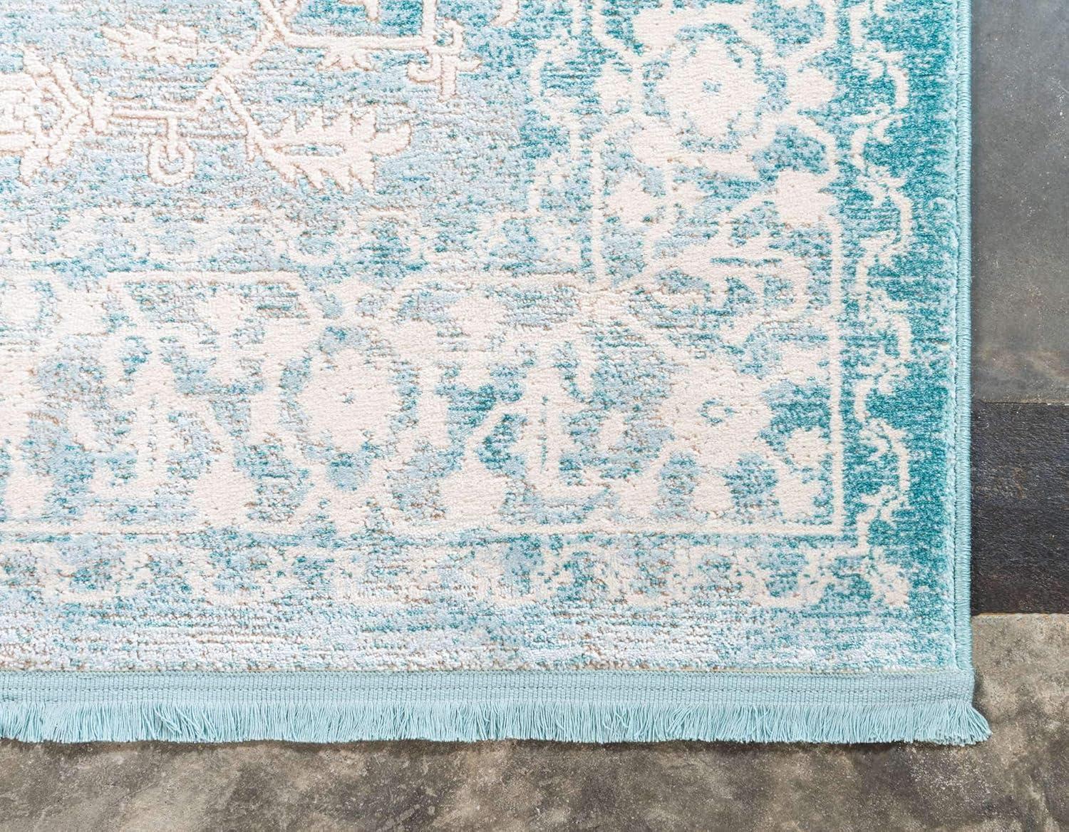 Elegant Light Blue and Ivory Abstract Indoor Area Rug, 7' x 10'