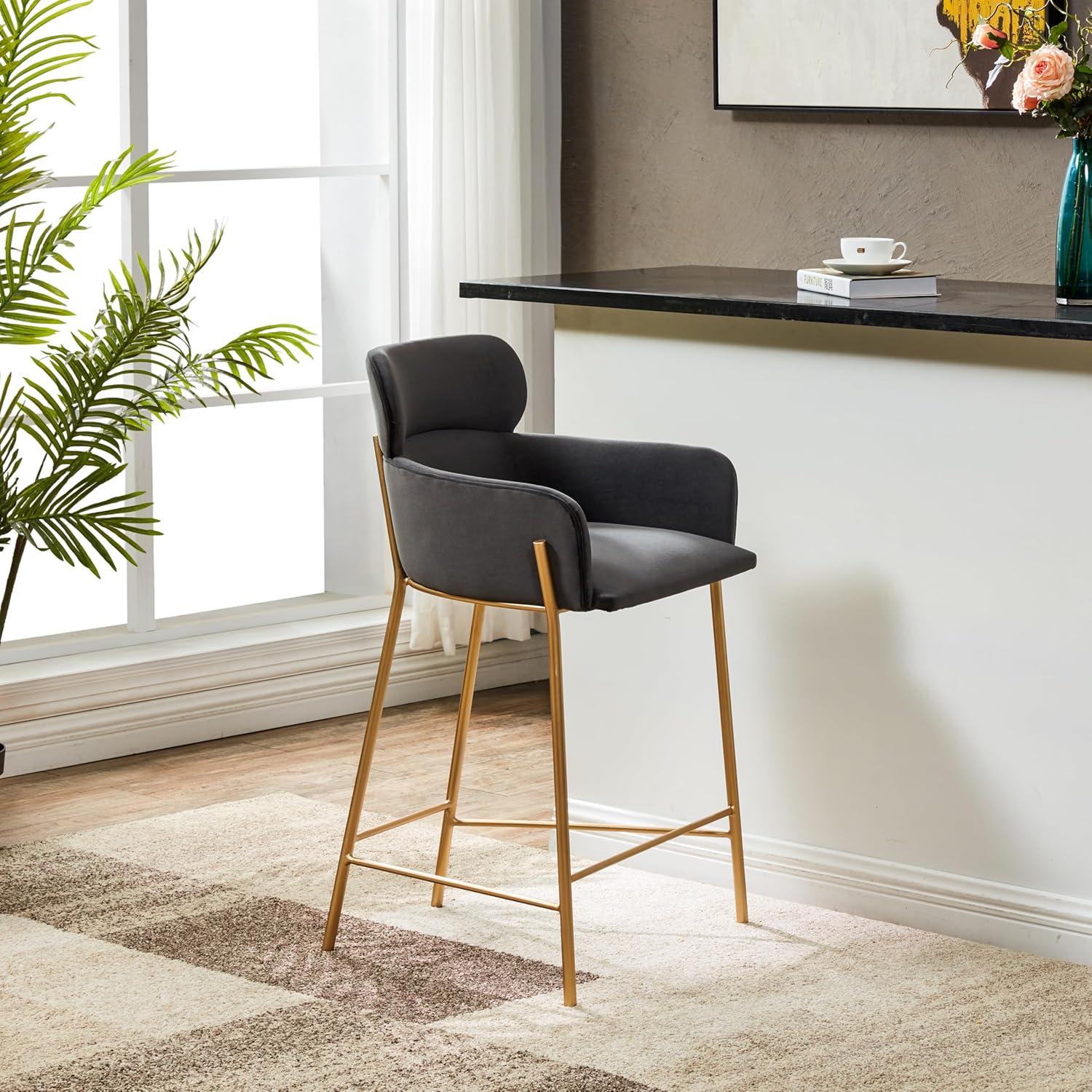 Charlize Dark Grey Velvet and Gold Counter Stool