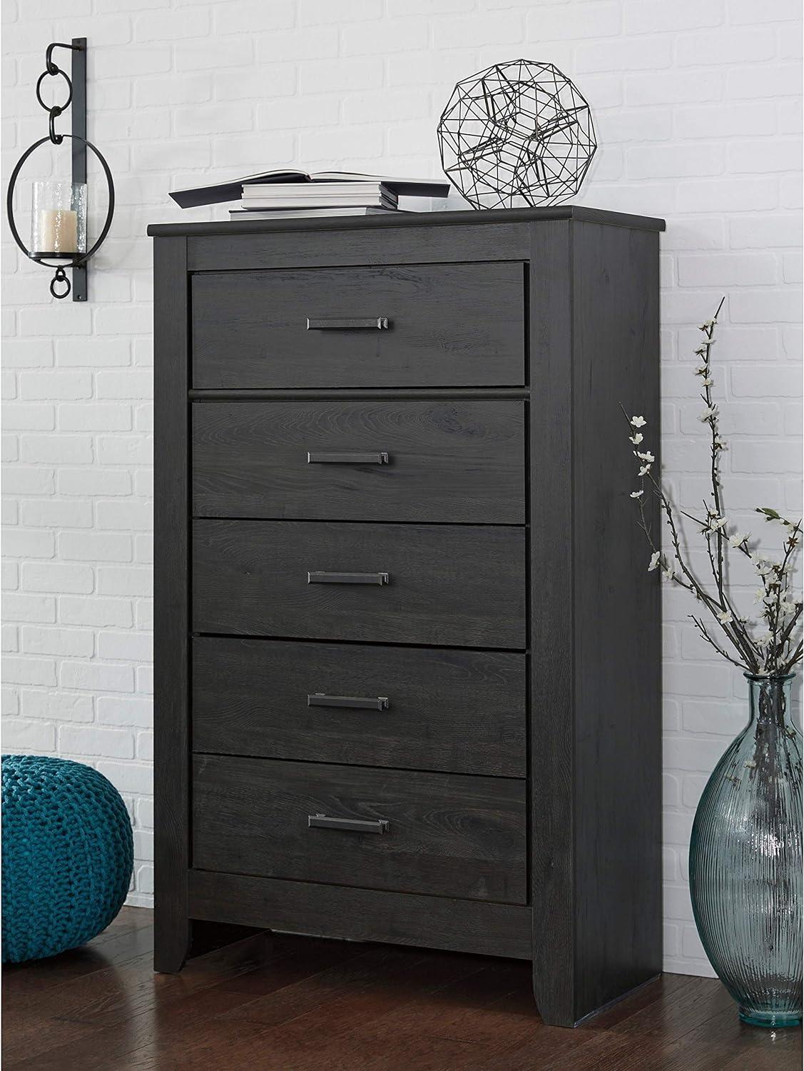 Charcoal Gray 5-Drawer Industrial Chest with Pewter Pulls
