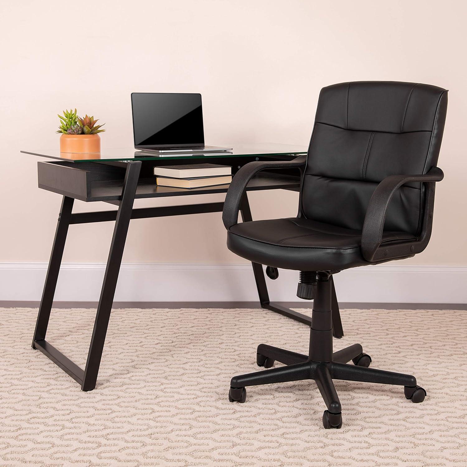 CintBllTer -Back Black LeatherSoft Swivel Task Office Chair with Arms