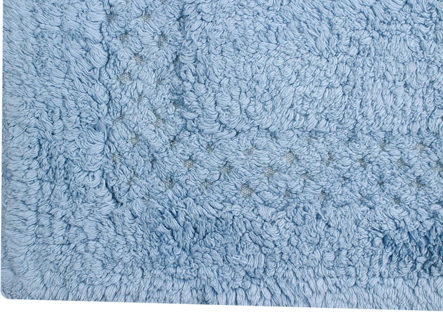 Blue Tufted Cotton Non-Slip Bath Mat Set