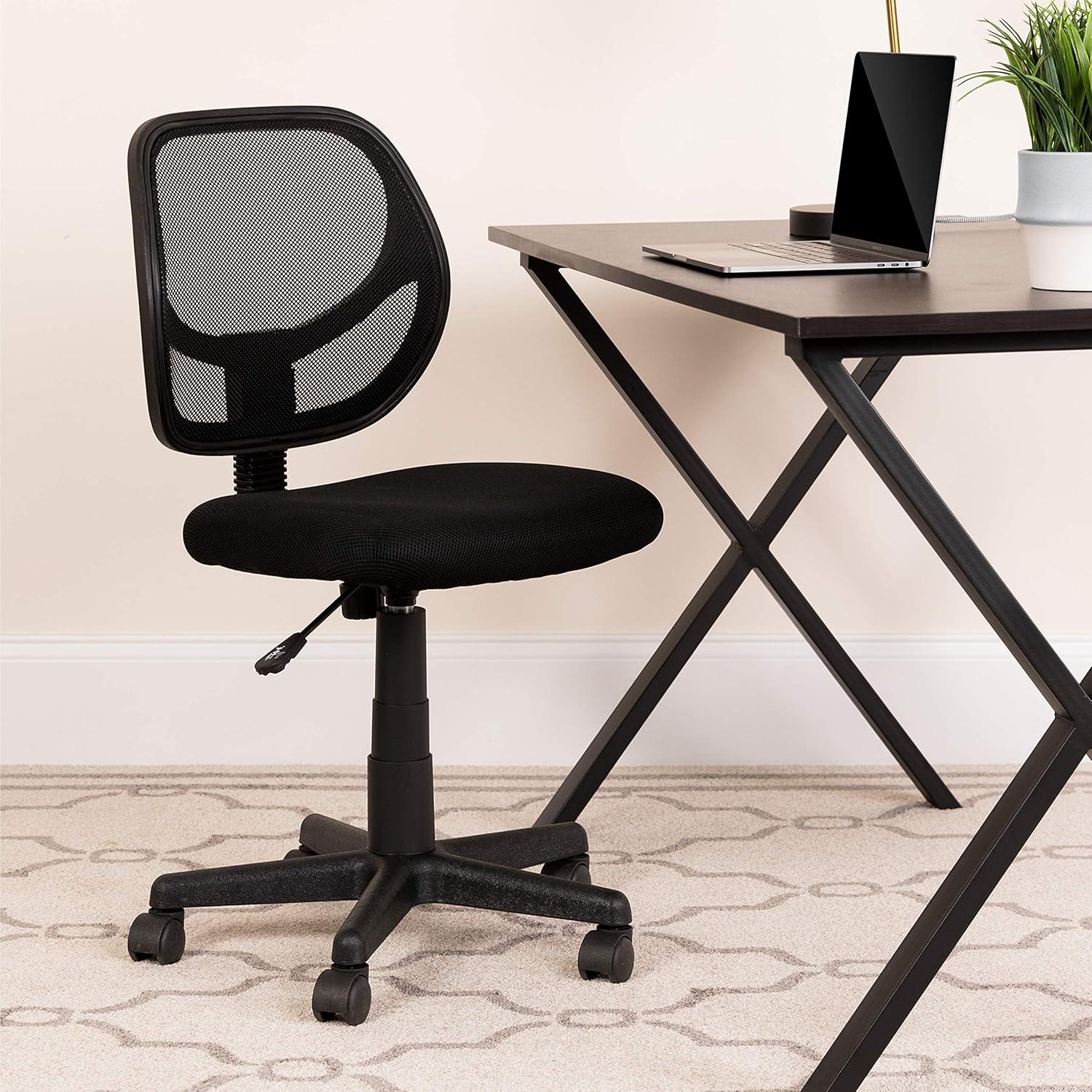 Flash Furniture Low Back Black Mesh Swivel Task Office Chair with Curved Square Back