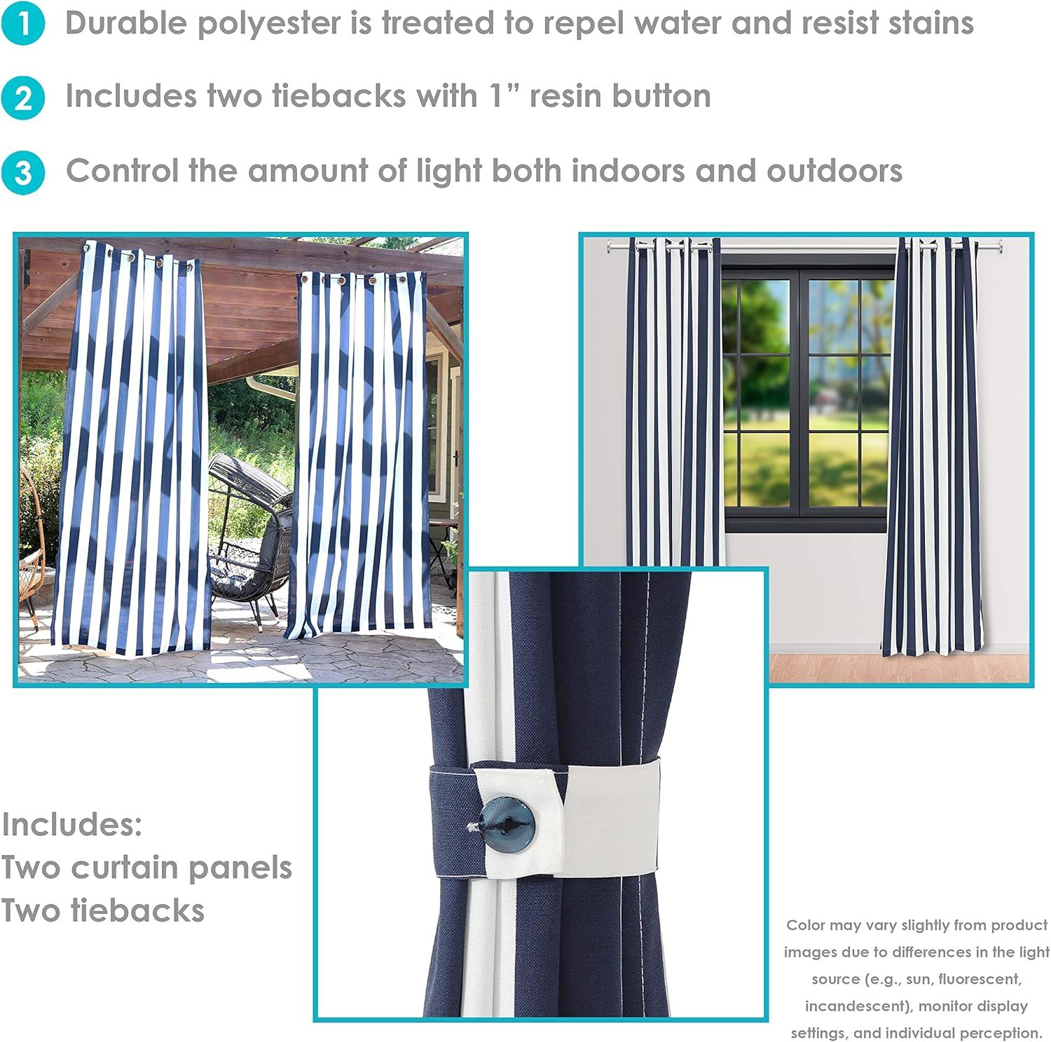 Sunnydaze Modern 2-Piece Blue and White Stripe Light-Filtering Curtain Set