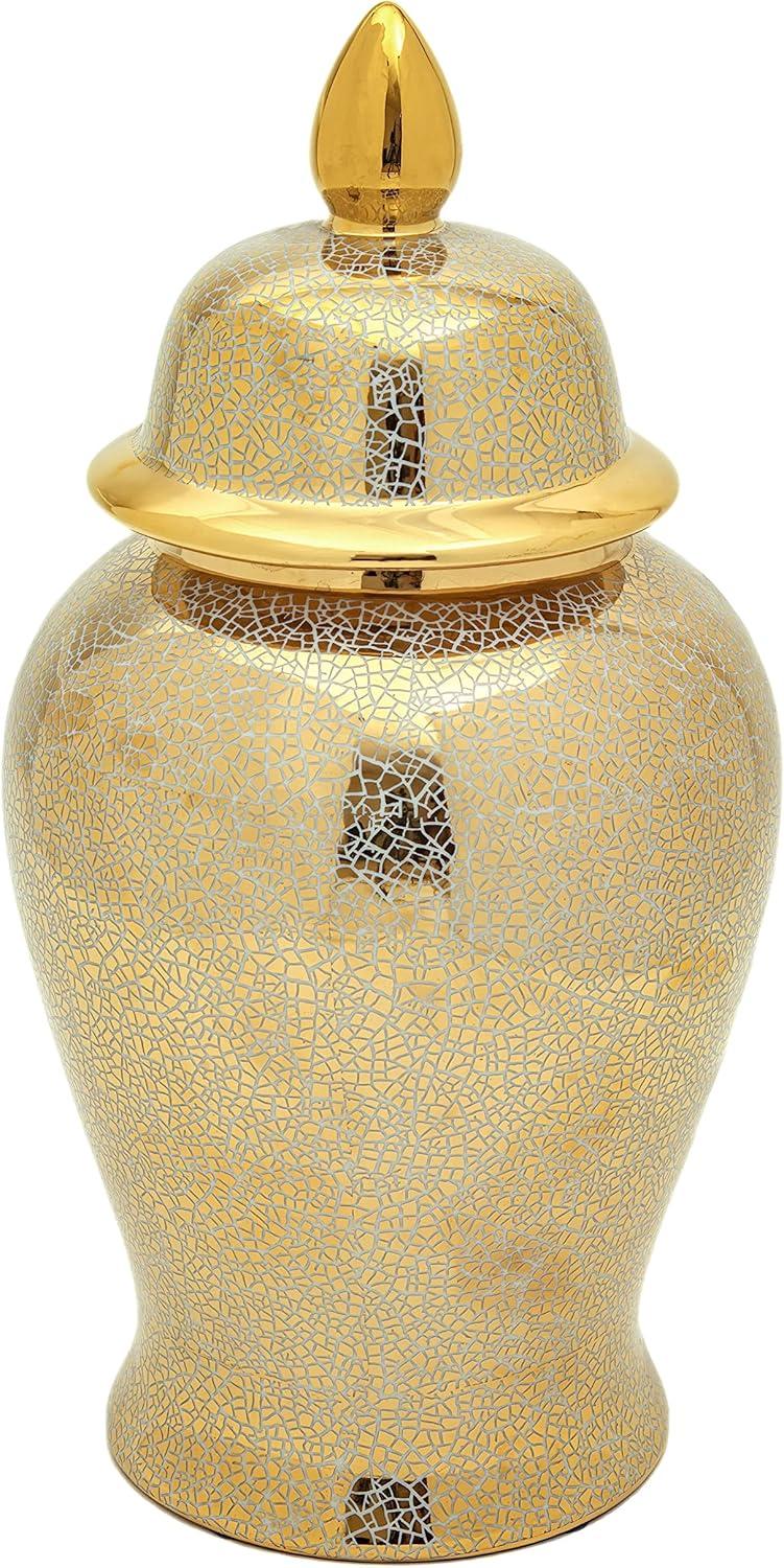 18-Inch Gold Crackle Porcelain Temple Jar