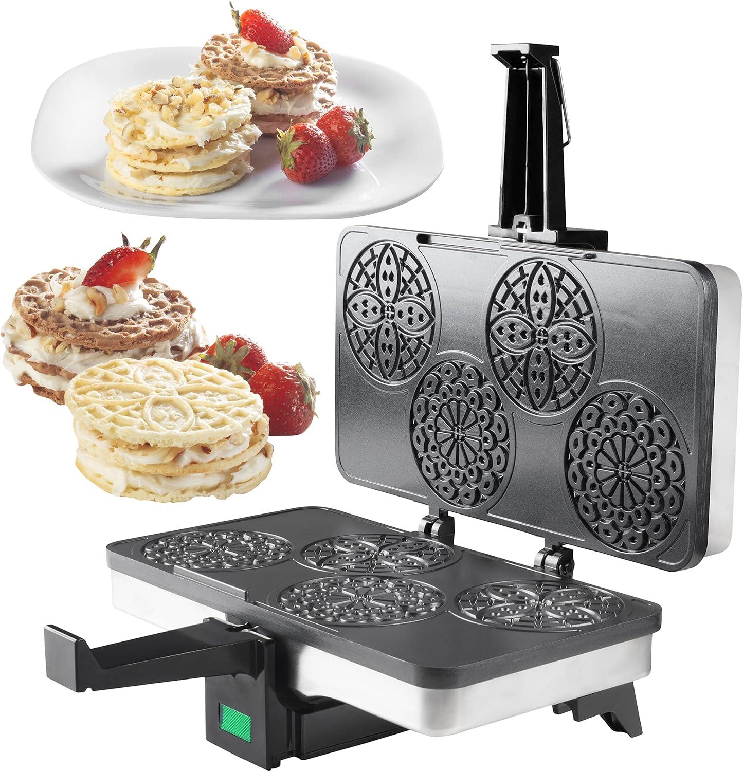 CucinaPro Piccolo Pizzelle Baker- Nonstick Electric Press Makes 4 Mini Cookies at Once w Recipe Guide - Fun Baking Supplies for Parties & Desserts