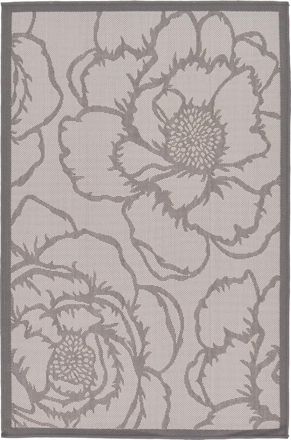 Gray Rectangular Stain-Resistant Synthetic Outdoor Rug, 3x5 ft