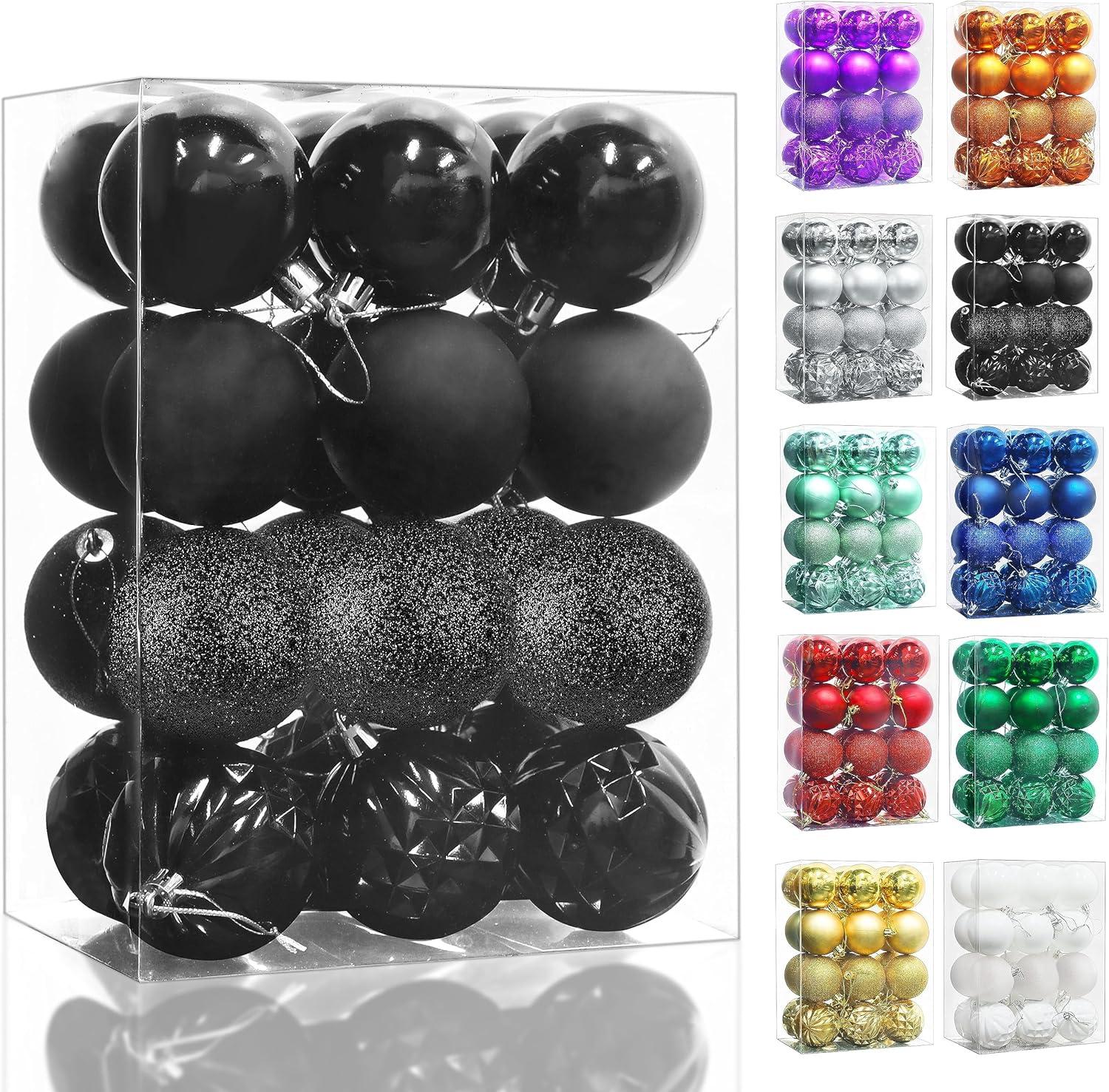 CHGBMOK 24Pcs Christmas Balls Ornaments for Xmas Christmas Tree - Shatterproof Christmas Tree Decorations Hanging Ball for Holiday Wedding Party Decoration (Black, 1.57"-4Cm)