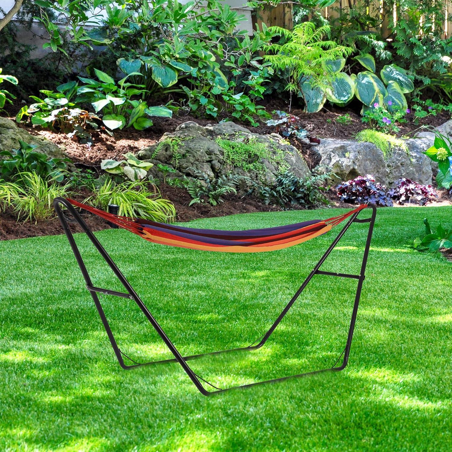 Island Retreat Outdoor Leisure Tropical Stripe Hammock and Frame