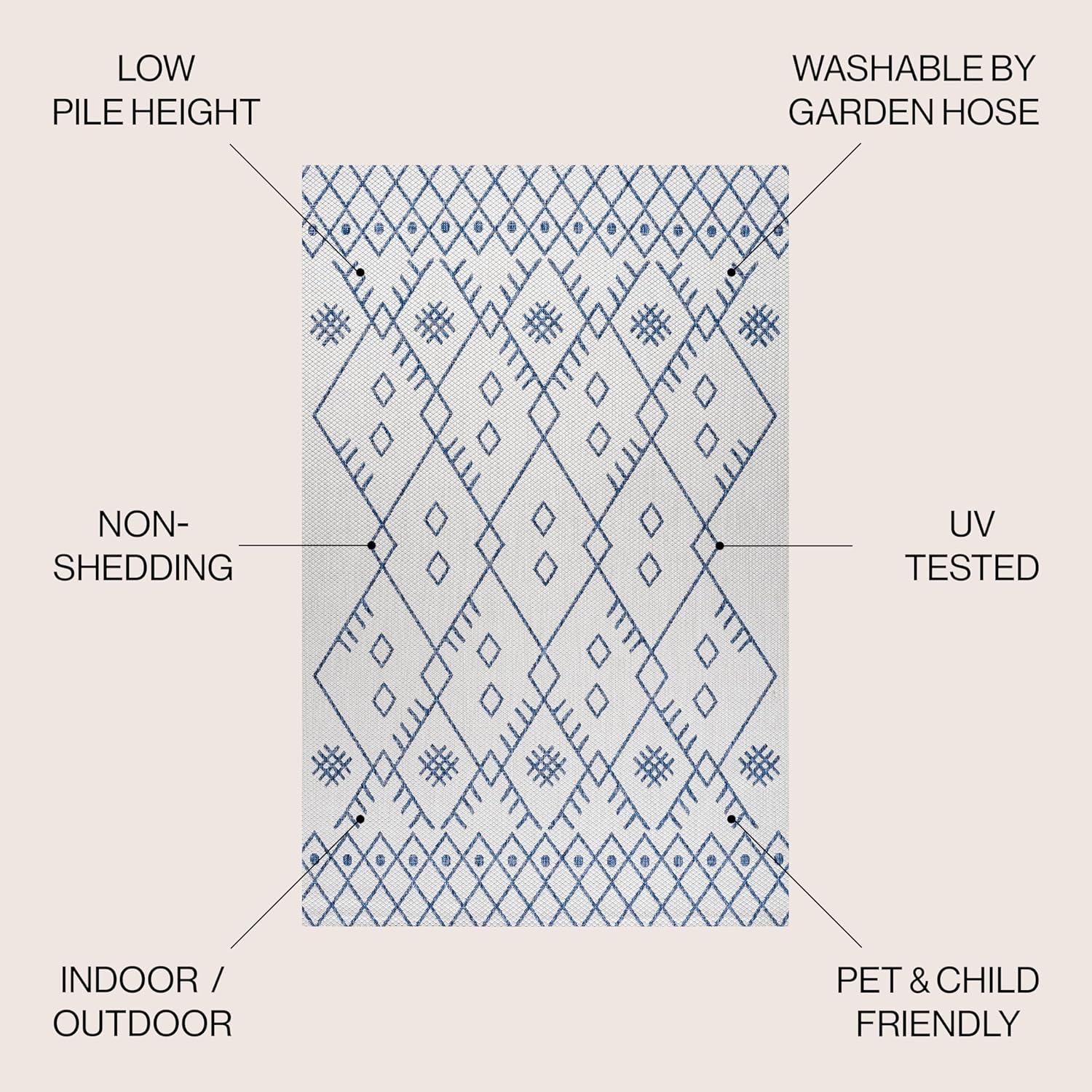 8'x10' Boho Moroccan Indoor/Outdoor Area Rug, Ivory/Navy - JONATHAN Y