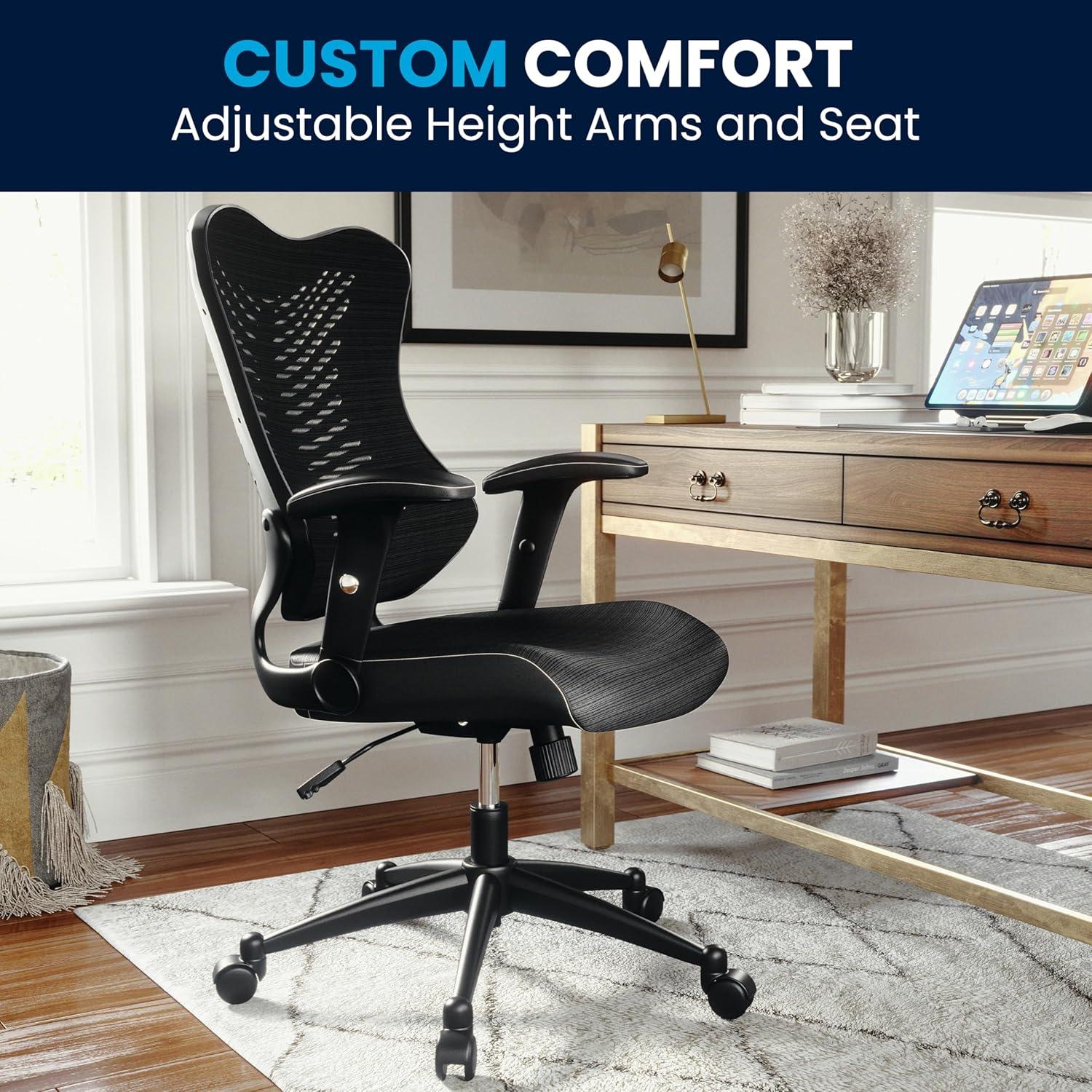 Kale Ergonomic High-Back Swivel Office Chair with Adjustable Seat Height, Black