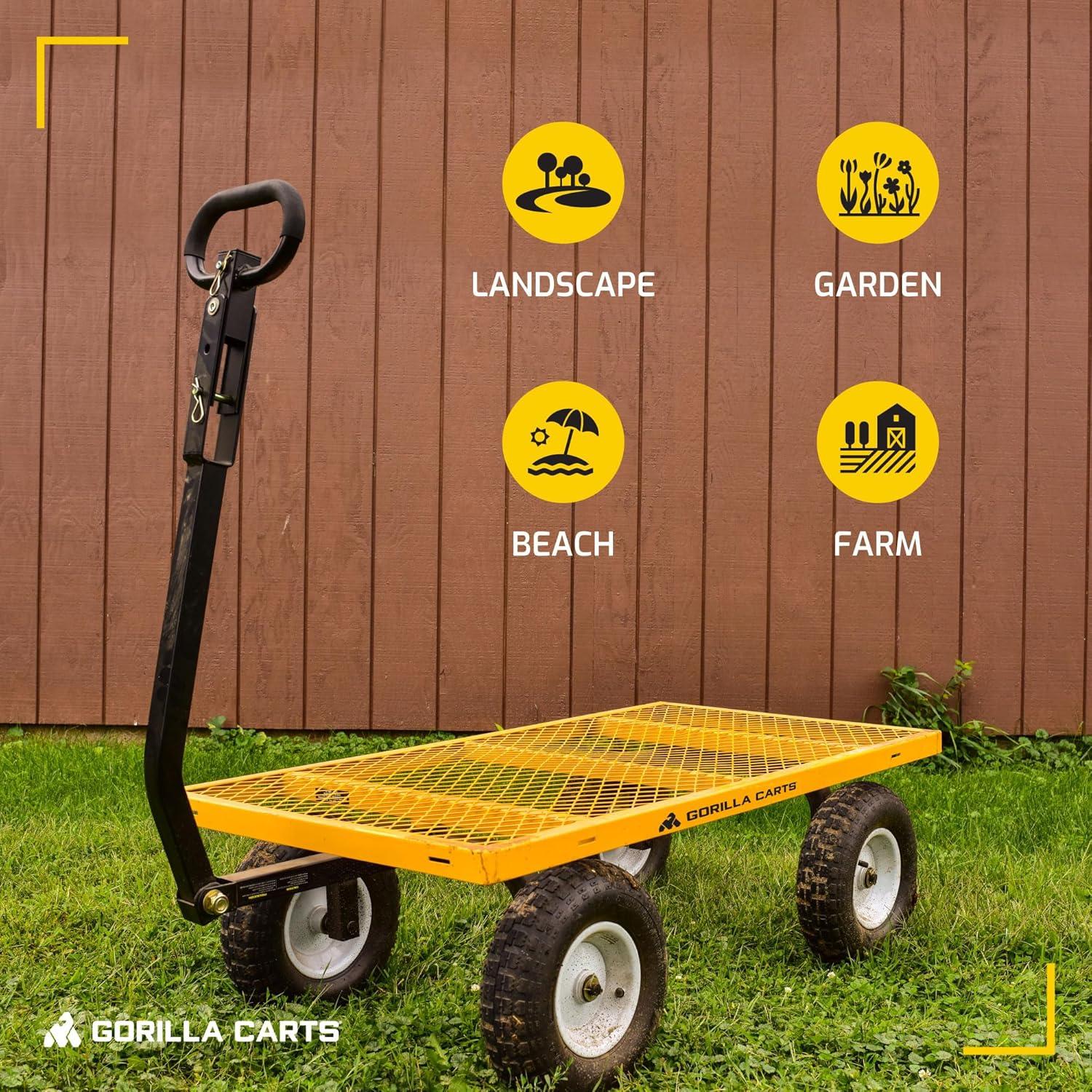 Gorilla Carts 7 Cu Ft Heavy Duty Steel Utility Cart, with Steel Mesh Bed and 1200 Pound Hauling Capacity, for Outdoor, Yard and Camping, Yellow